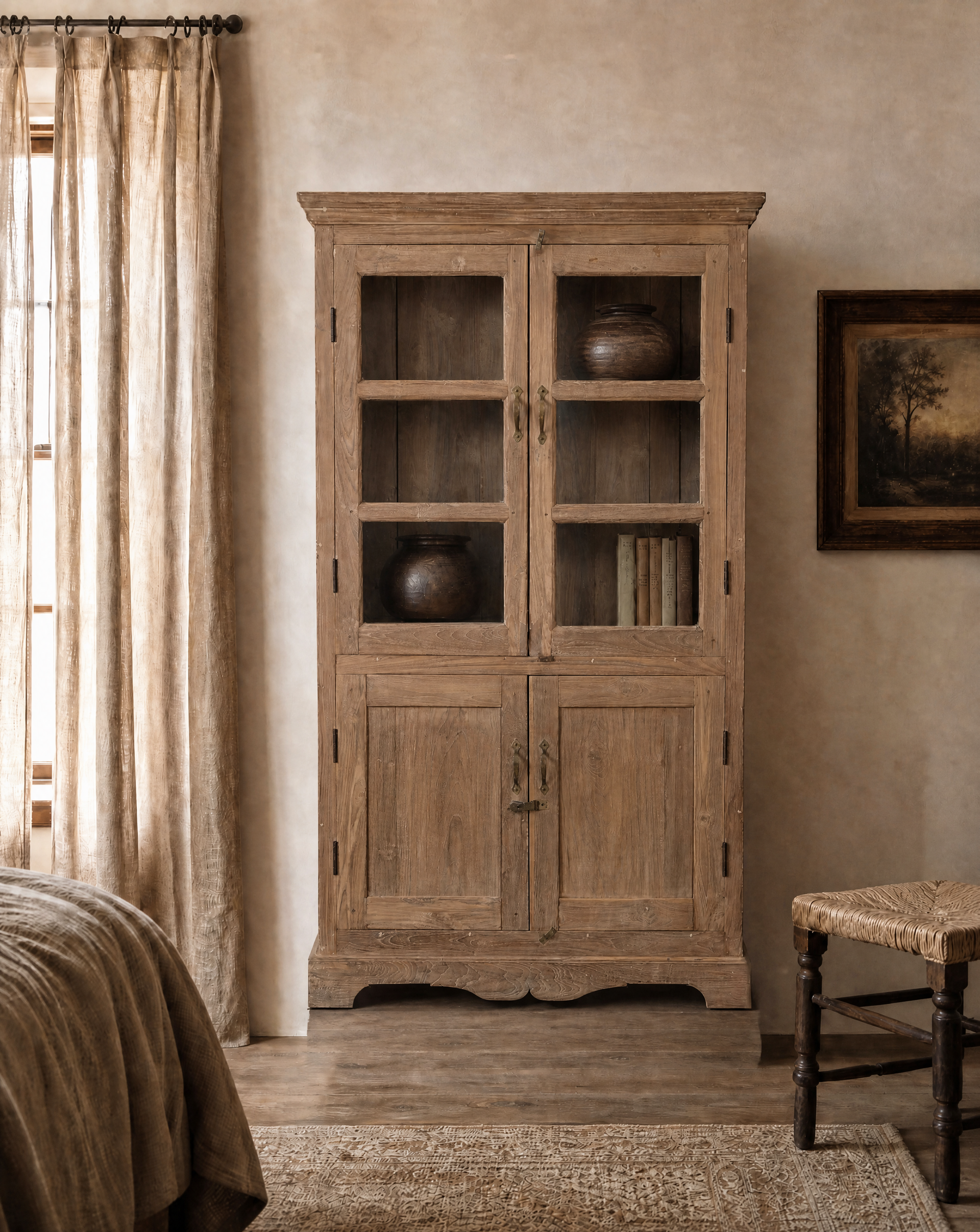 Antique Teak Wood Glass Almirah 6