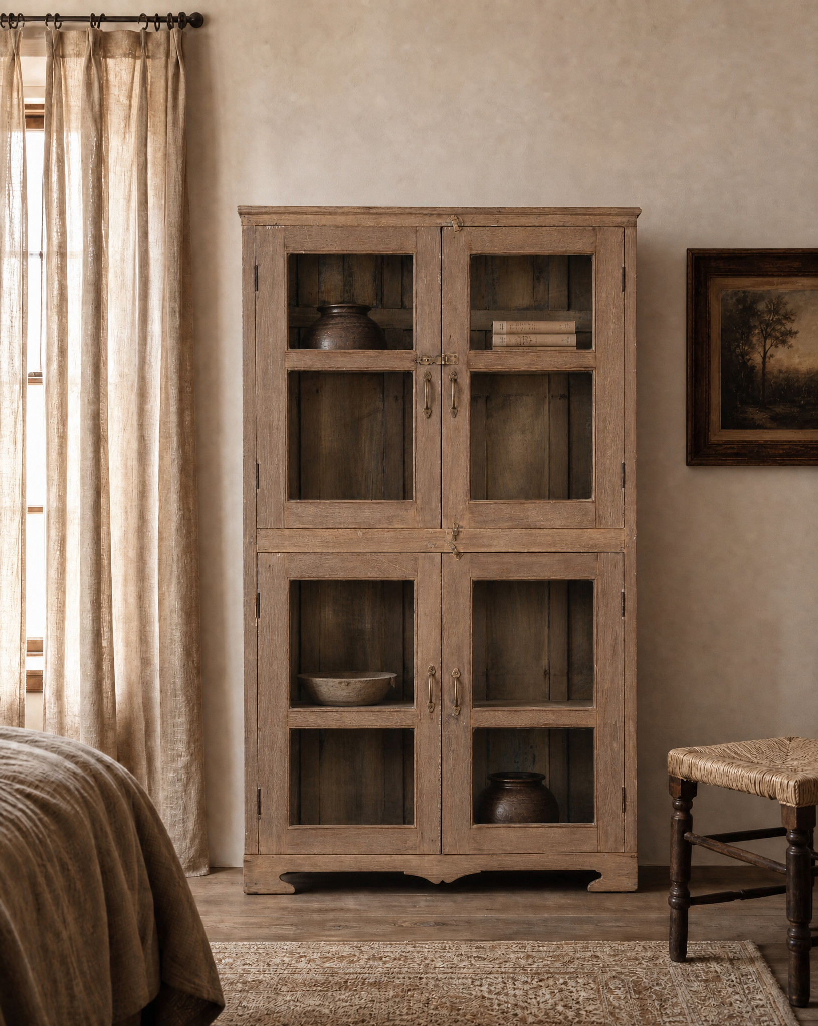 Antique Teak Wood Glass Almirah 4