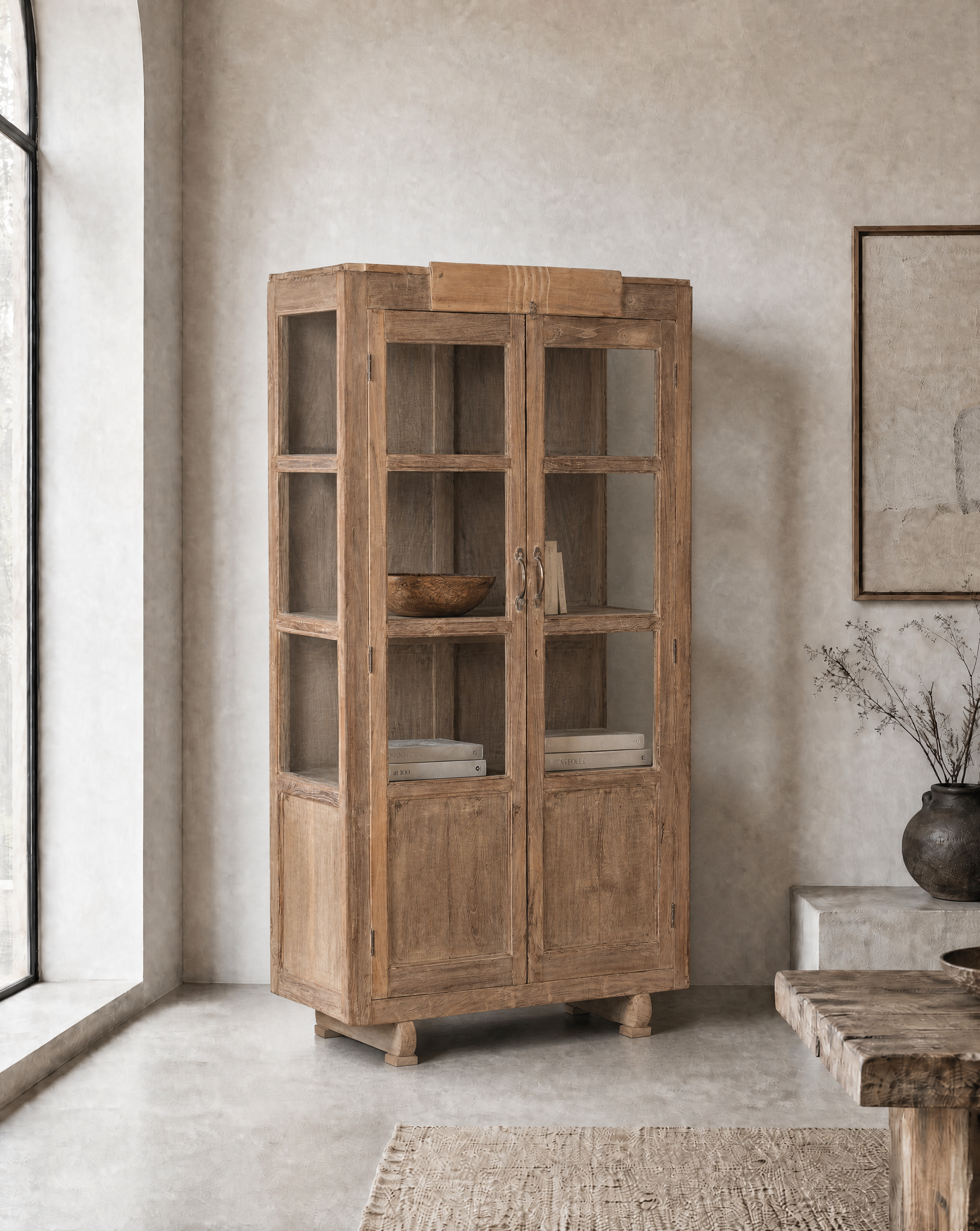 Antique Teak Wood Glass Almirah 13