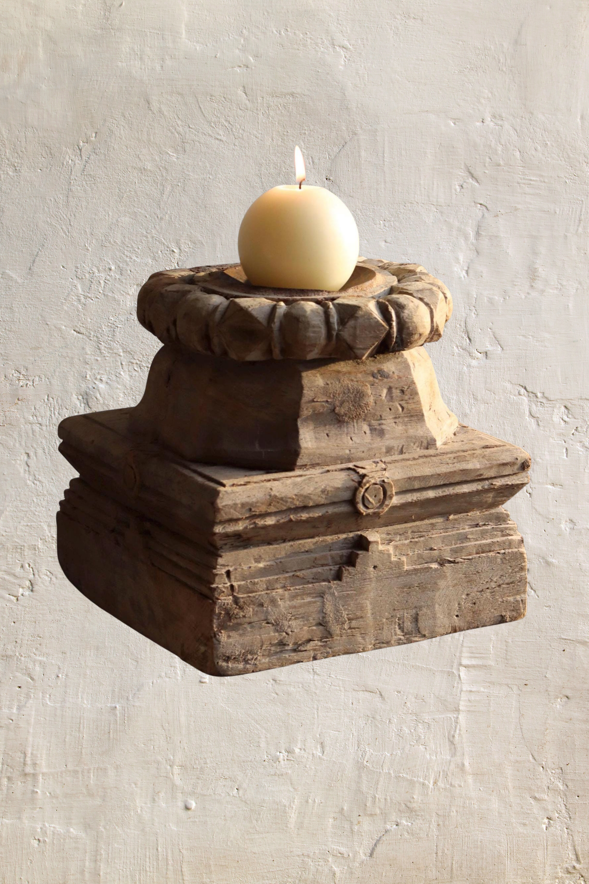 Vintage Wooden Column Base Candle Holder