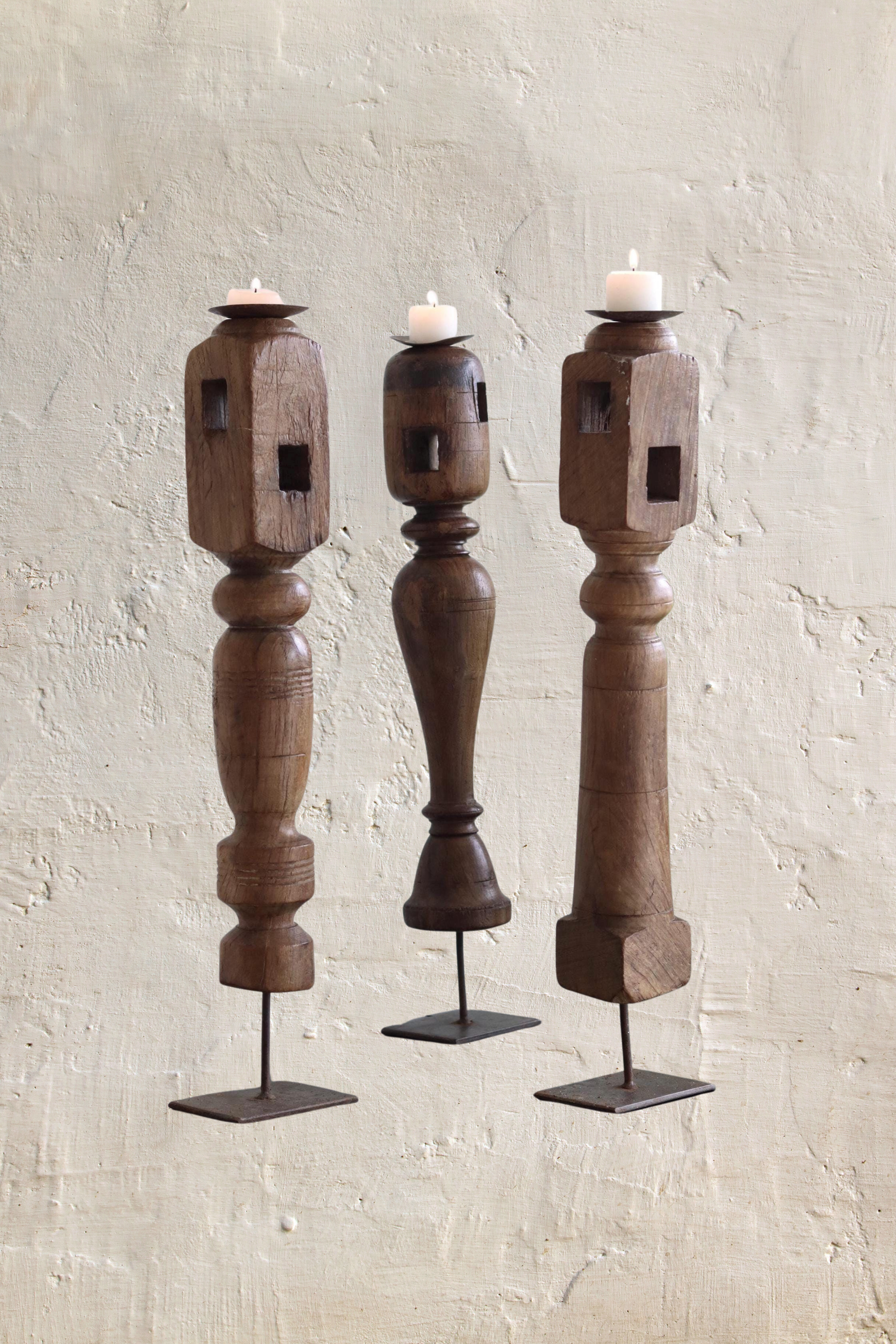 Vintage Wooden Paga Candle Holders