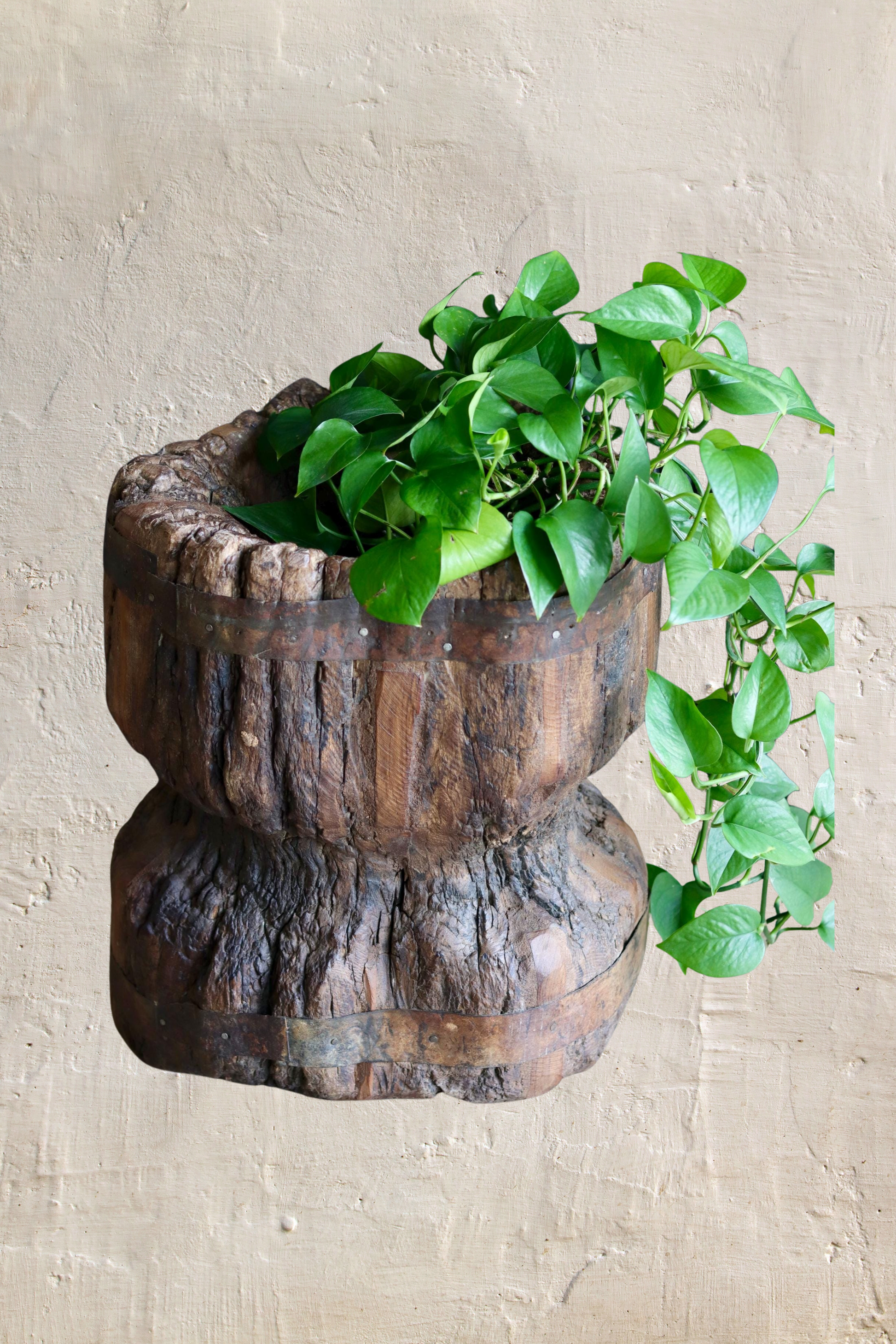 Large Vintage Rustic Side Table &  Heavy Ukhali Planter
