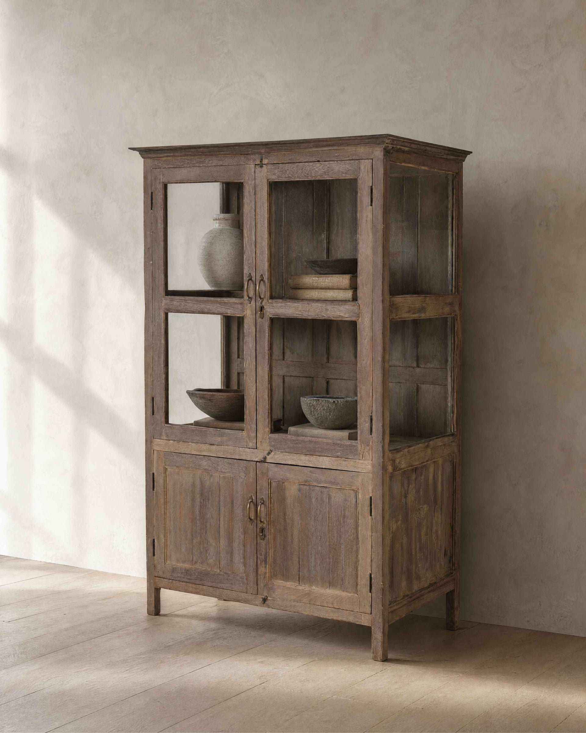 Antique Teak Wood Glass Almirah 1