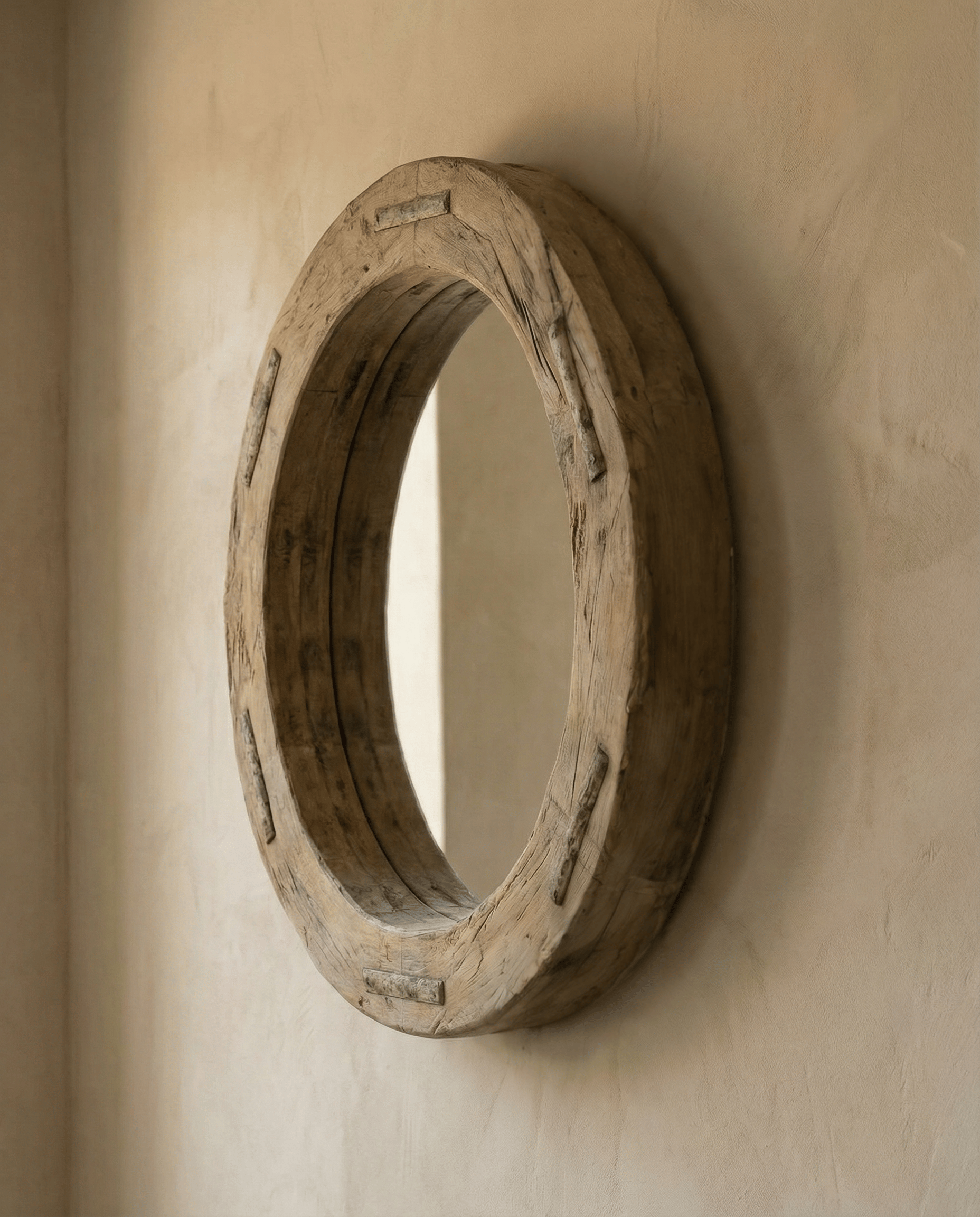 Reclaimed Wheel Mirror Bleached 1
