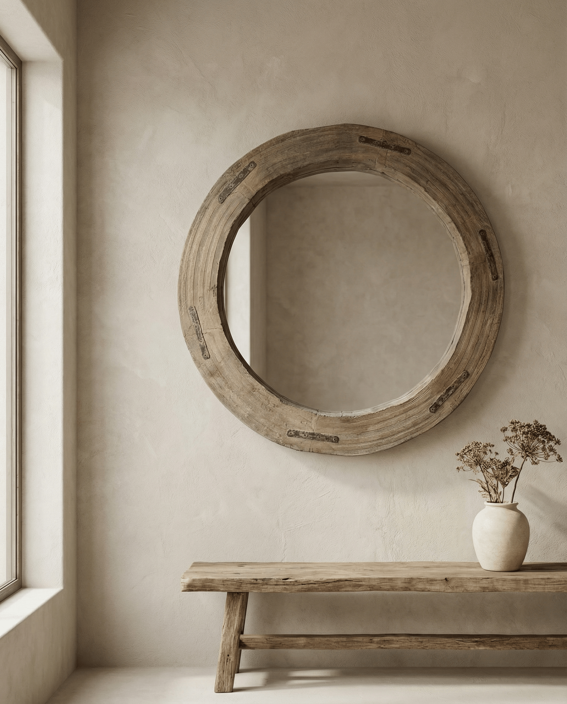 Reclaimed Wheel Mirror Bleached 2