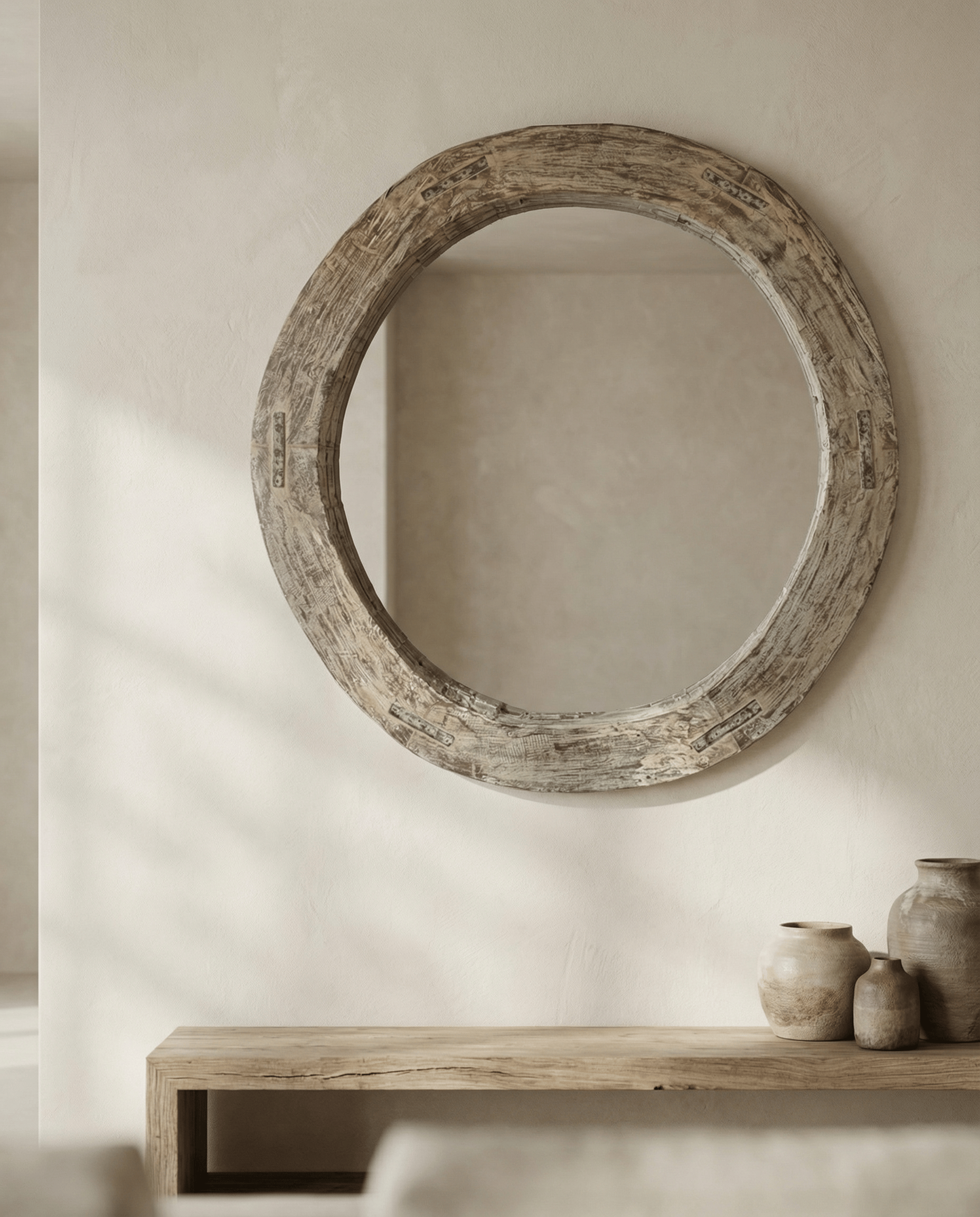 Reclaimed Wheel Mirror Bleached 4