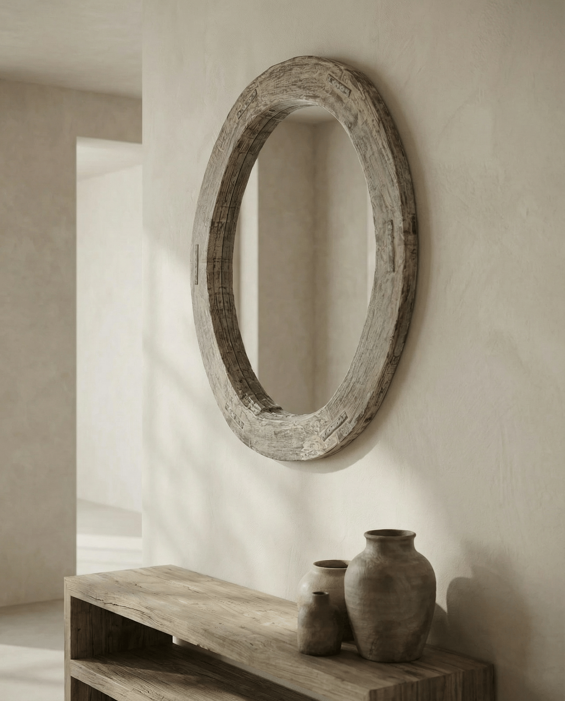 Reclaimed Wheel Mirror Bleached 4