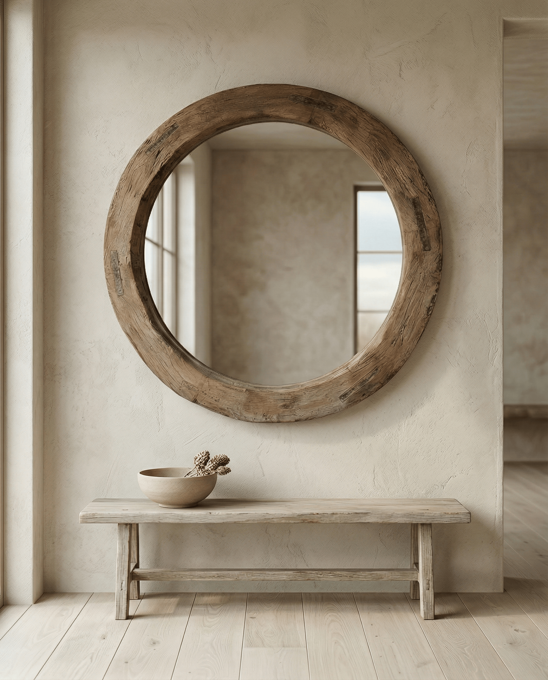 Reclaimed Wheel Mirror Bleached 5