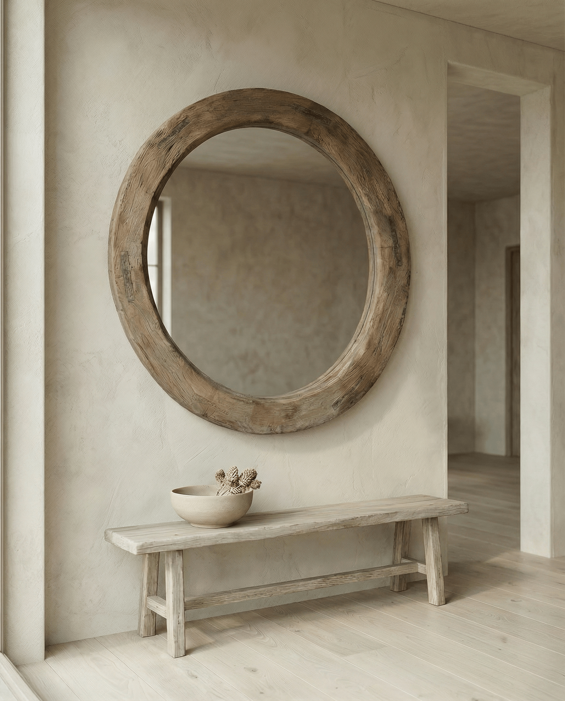 Reclaimed Wheel Mirror Bleached 5