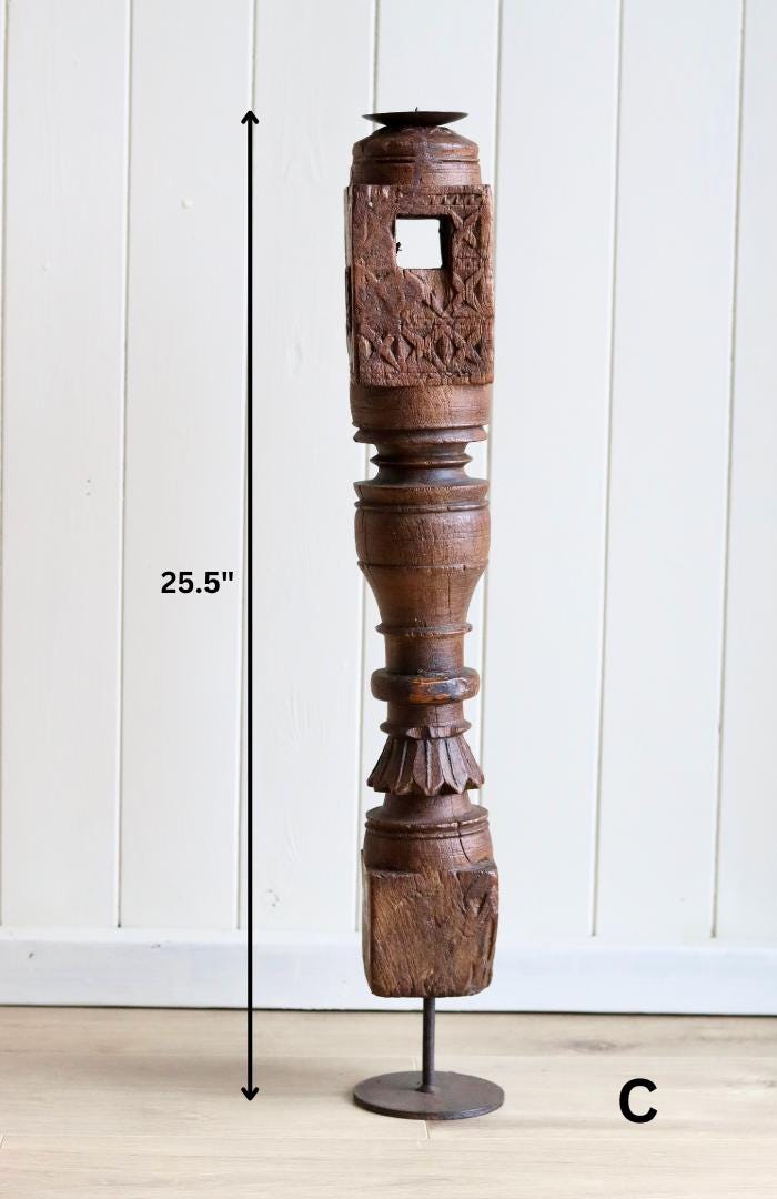 Vintage Wooden Tall Paga Candle Holders