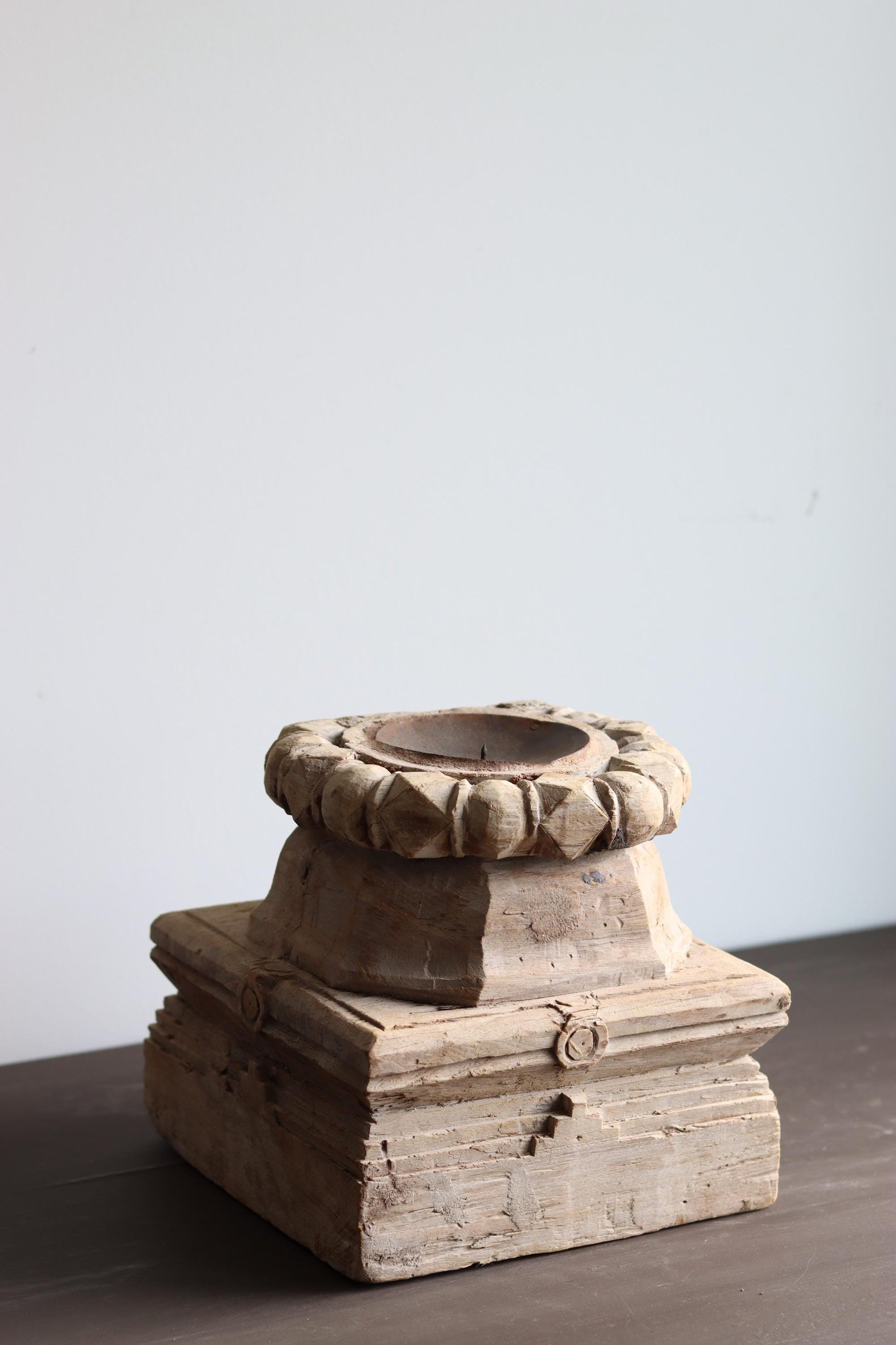 Vintage Wooden Column Base Candle Holder