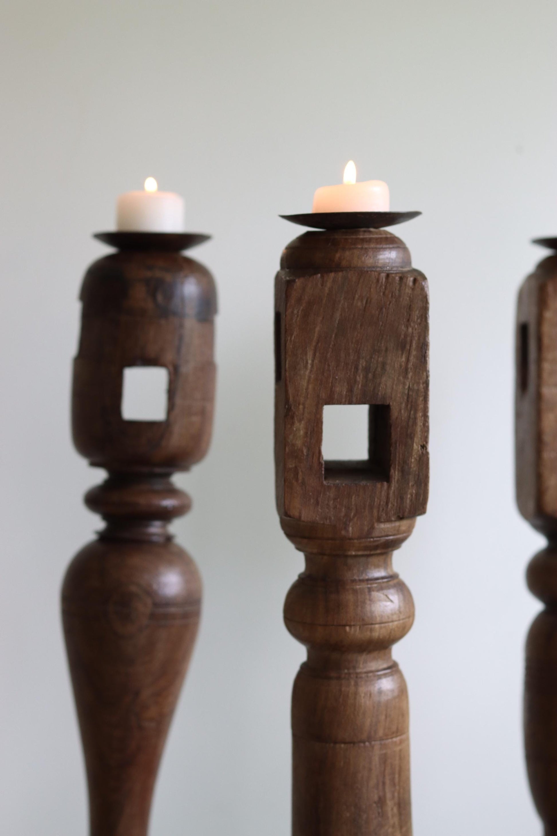 Vintage Wooden Paga Candle Holders
