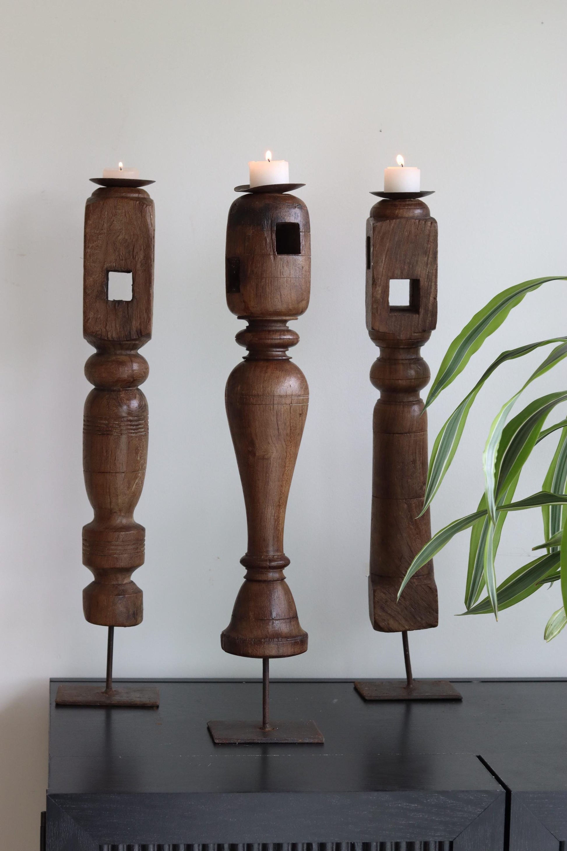 Vintage Wooden Paga Candle Holders