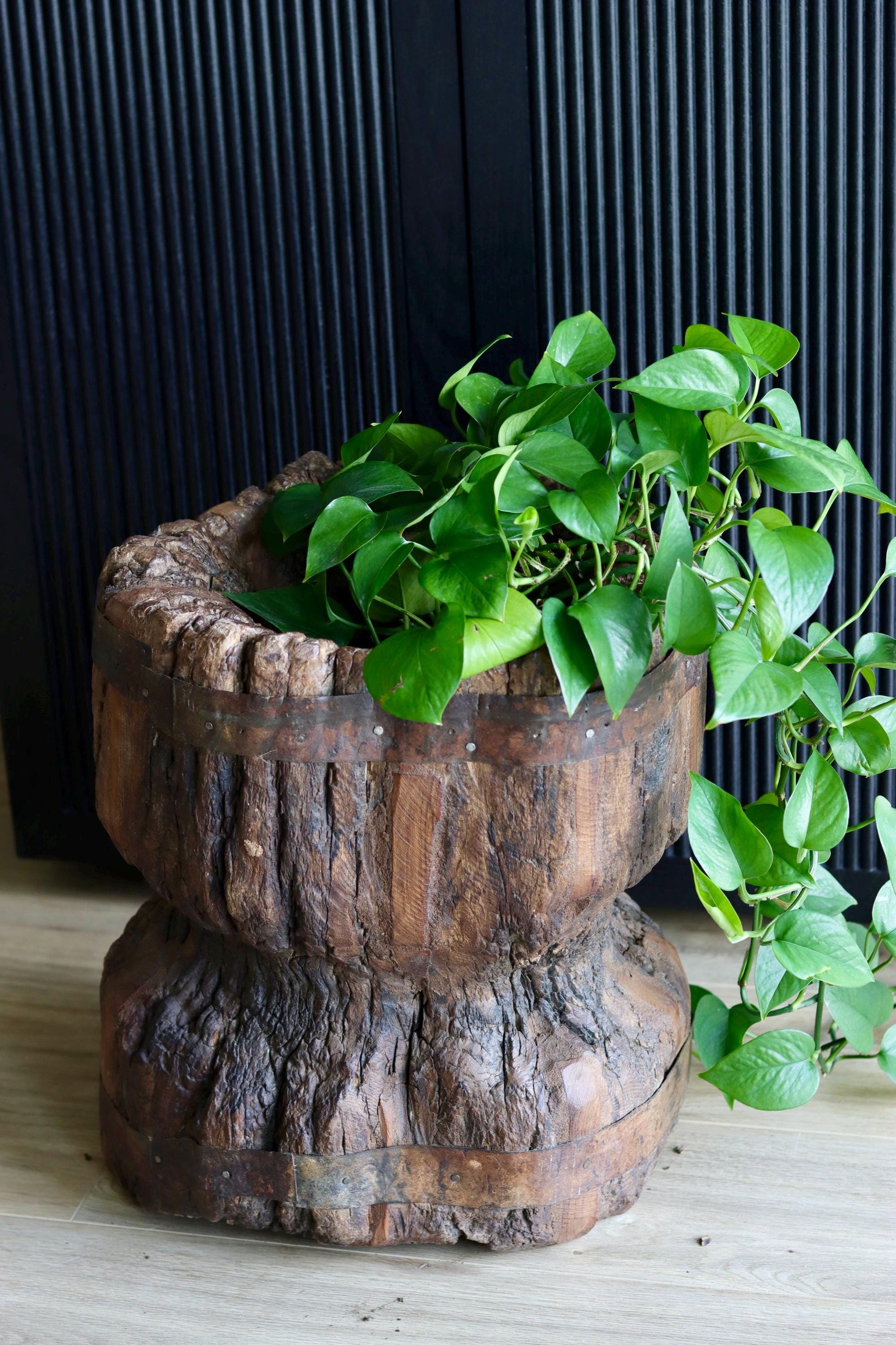 Large Vintage Rustic Side Table &  Heavy Ukhali Planter