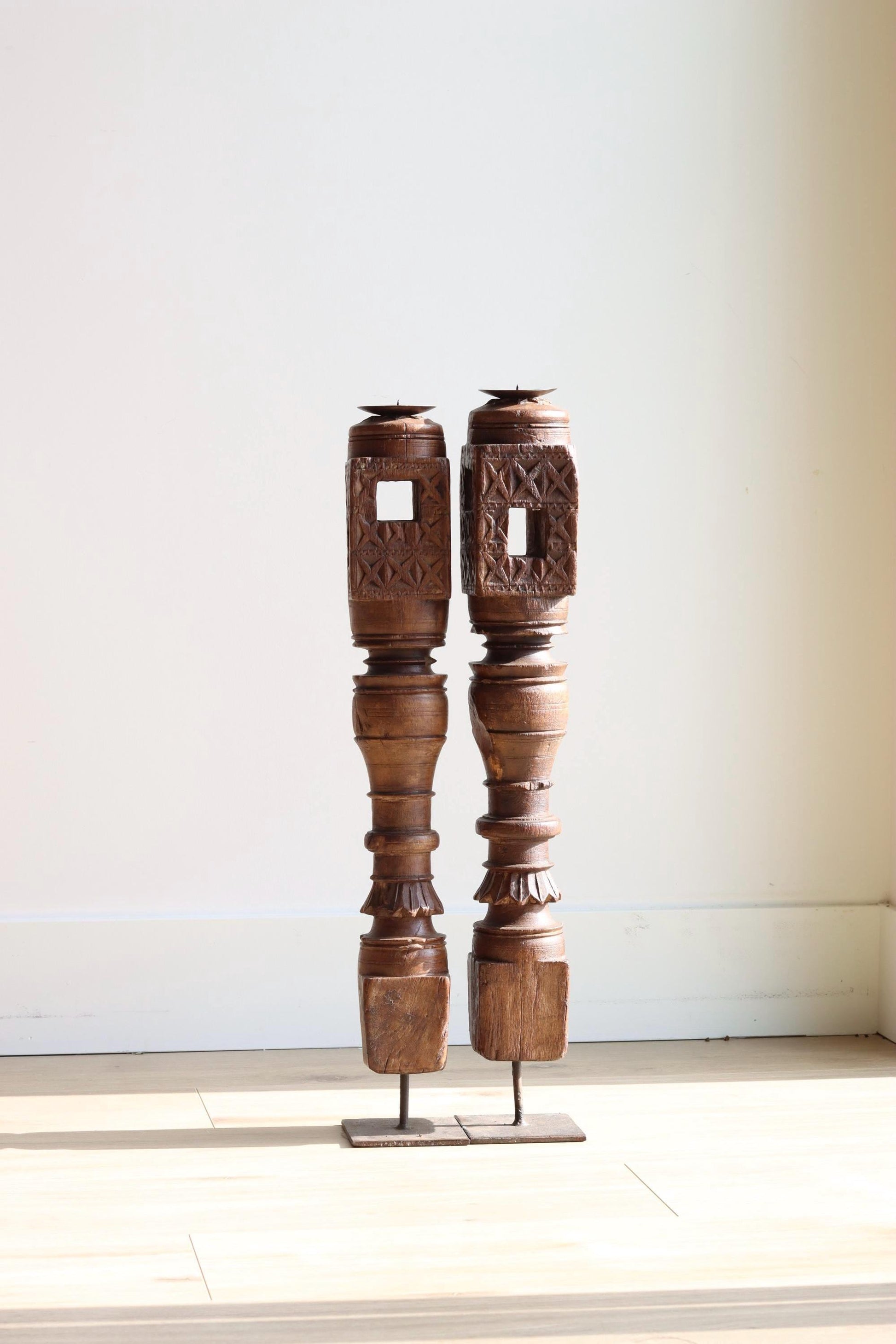 Vintage Wooden Tall Paga Candle Holders