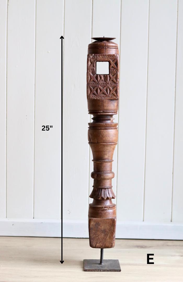 Vintage Wooden Tall Paga Candle Holders