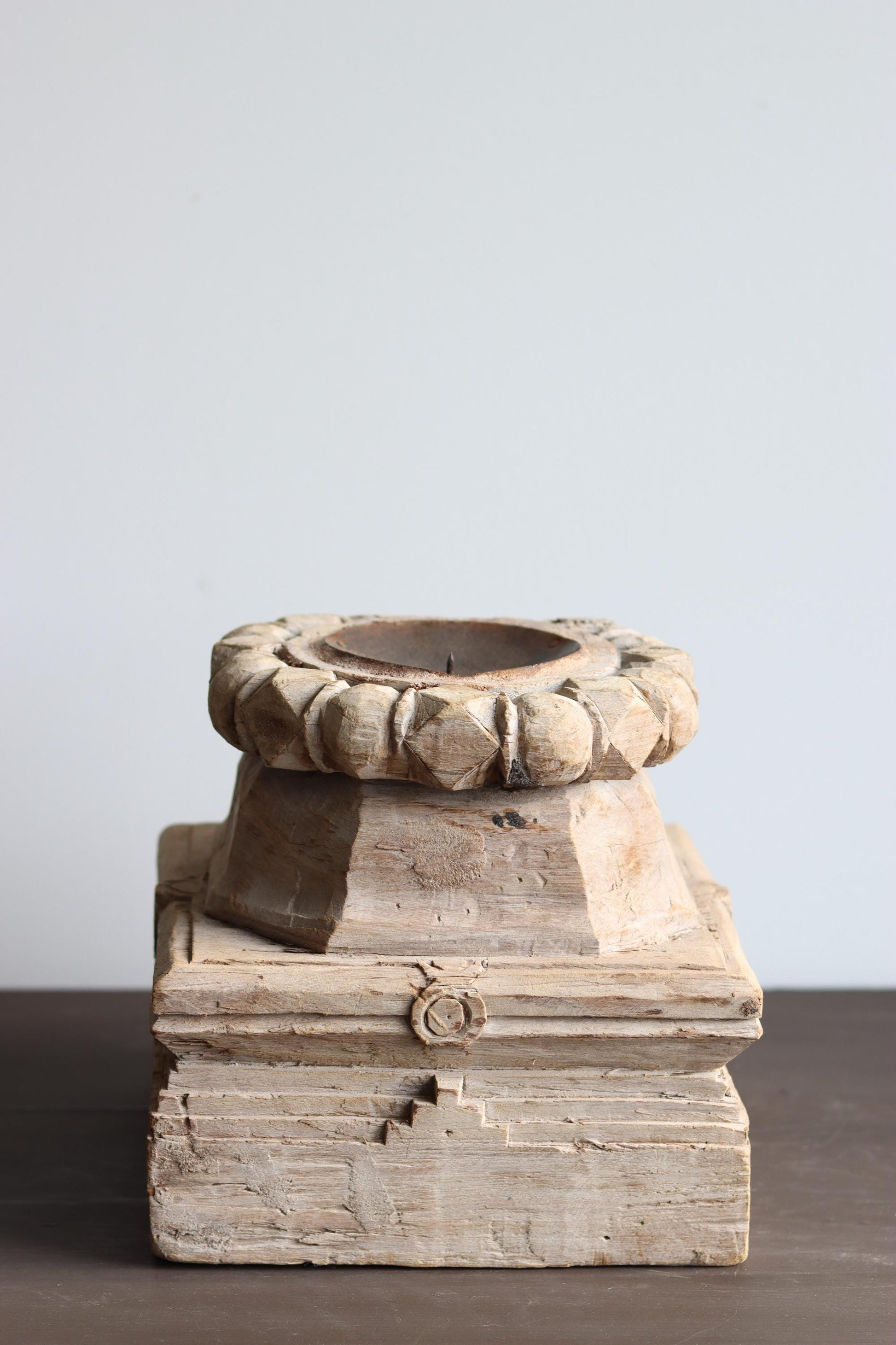 Vintage Wooden Column Base Candle Holder
