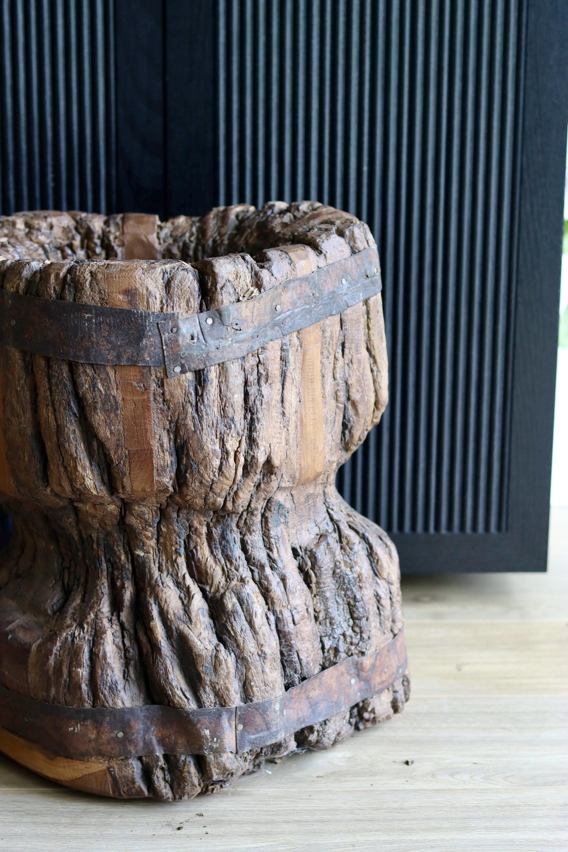 Large Vintage Rustic Side Table &  Heavy Ukhali Planter