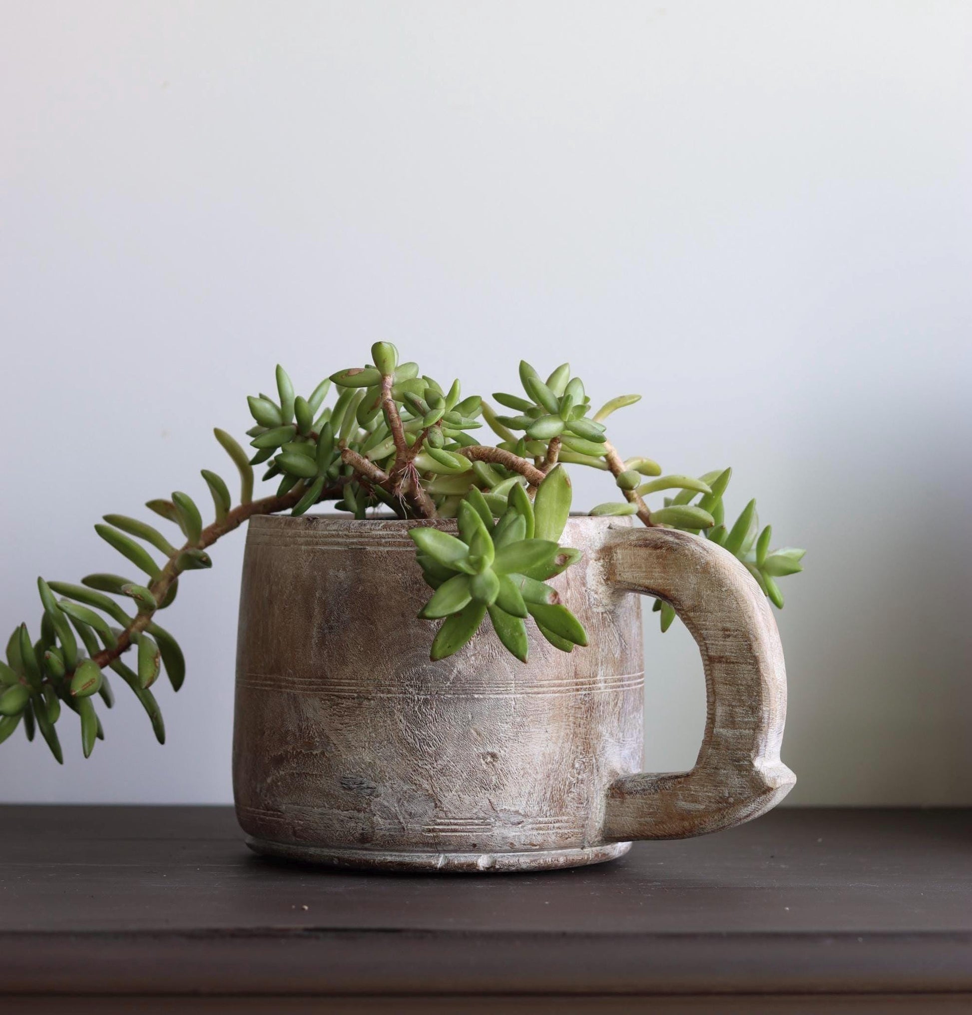 Vintage Wooden Maana Pot with Handle