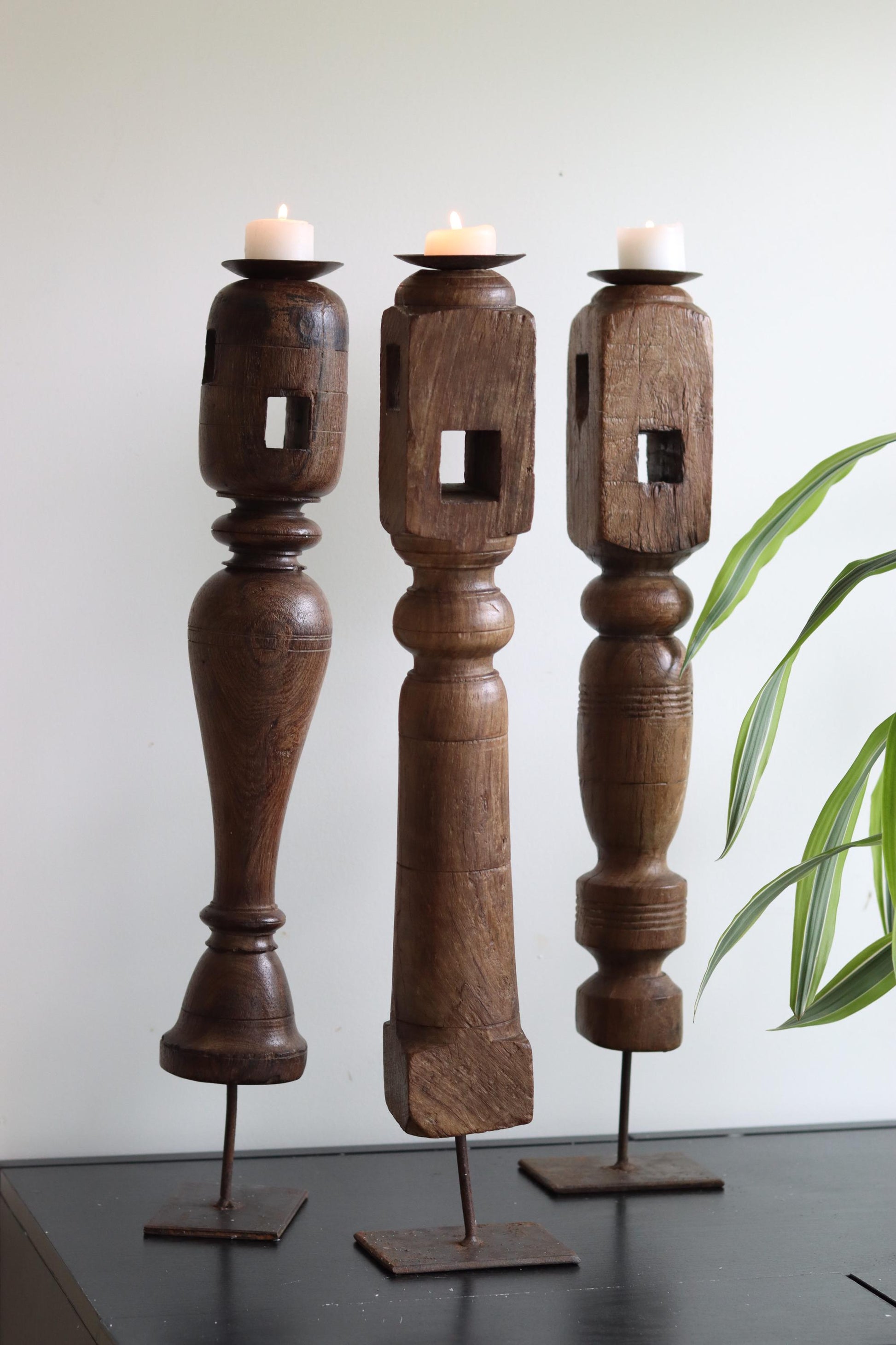 Vintage Wooden Paga Candle Holders