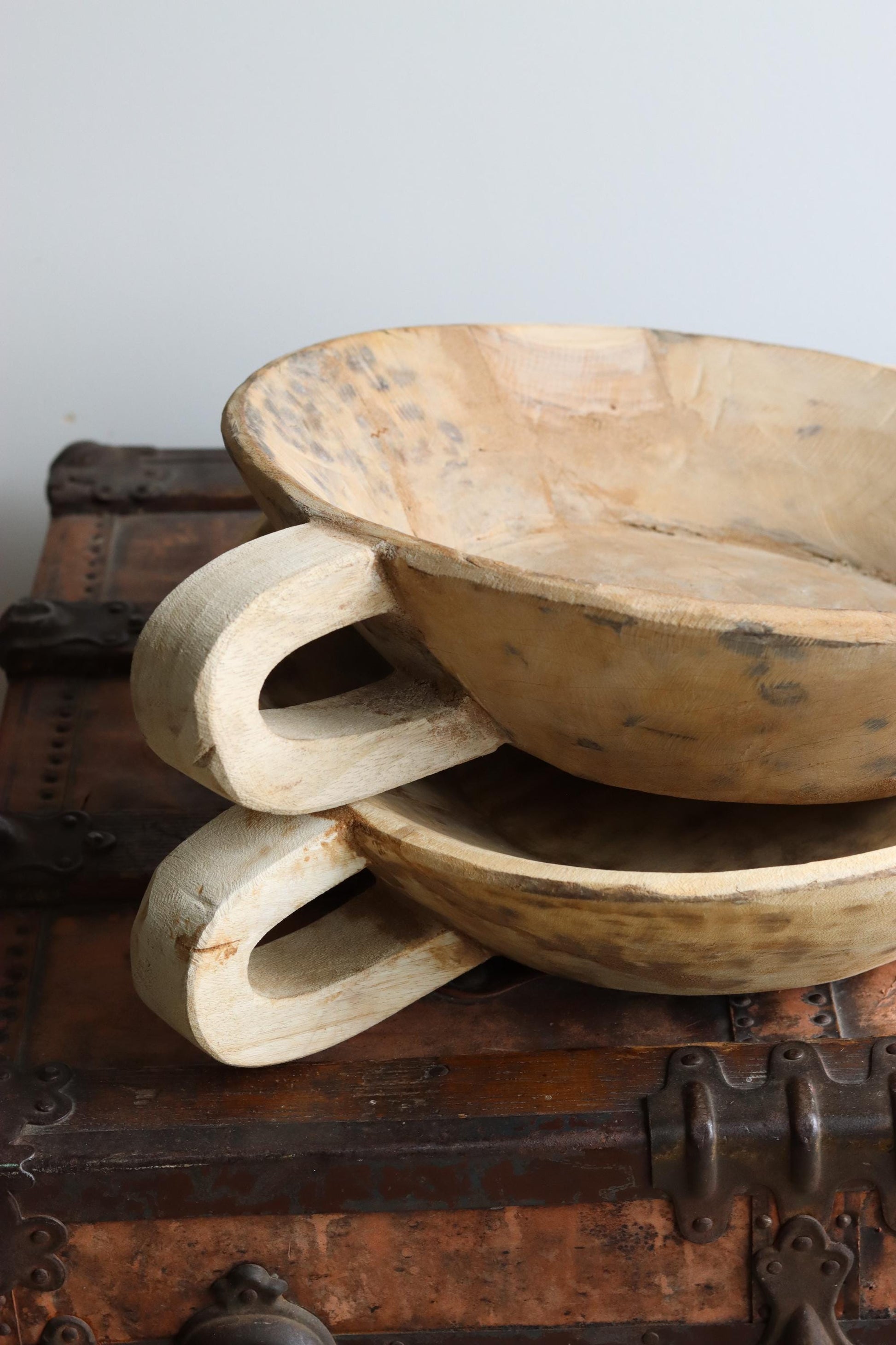 Wooden Vintage One Handle Tray (Parat) Bowl - Reclaimed and Rare Object (Assorted) | Wooden Bowl Rustic Vintage Parat Tray