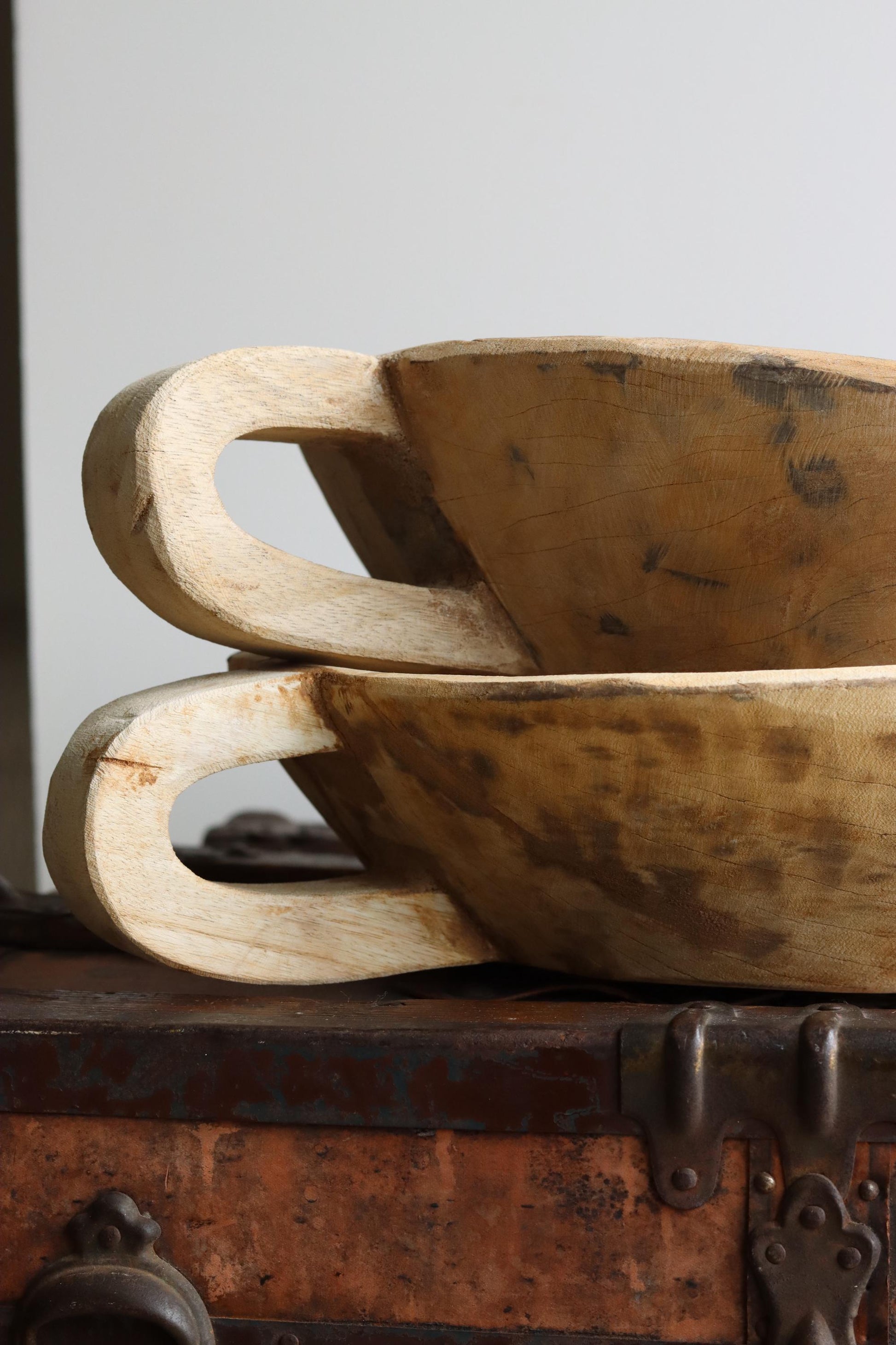 Wooden Vintage One Handle Tray (Parat) Bowl - Reclaimed and Rare Object (Assorted) | Wooden Bowl Rustic Vintage Parat Tray