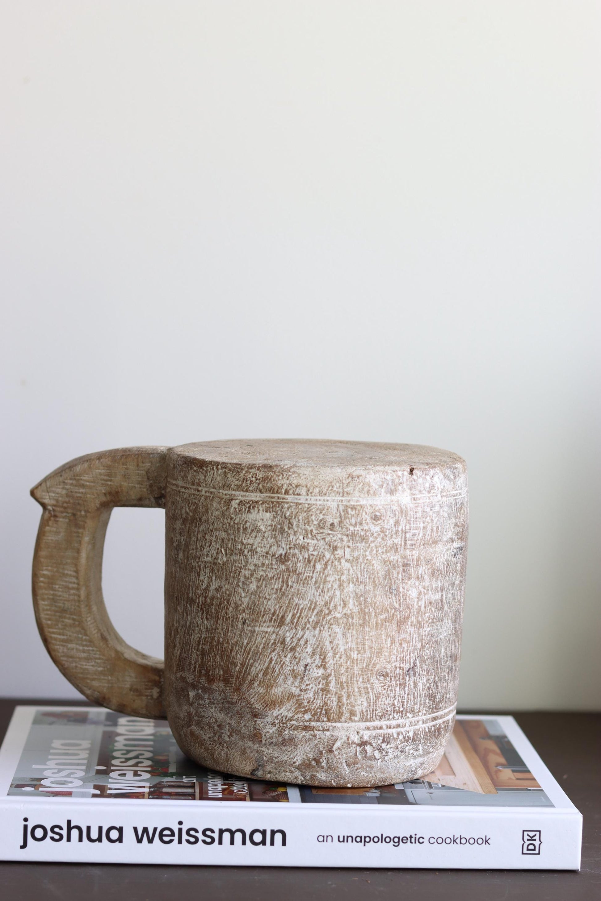 Vintage Wooden Hand-Carved Pot with Handle 4,  Decorative Kitchen Herb Planter, Rustic Planter Pot, Reclaimed Vase