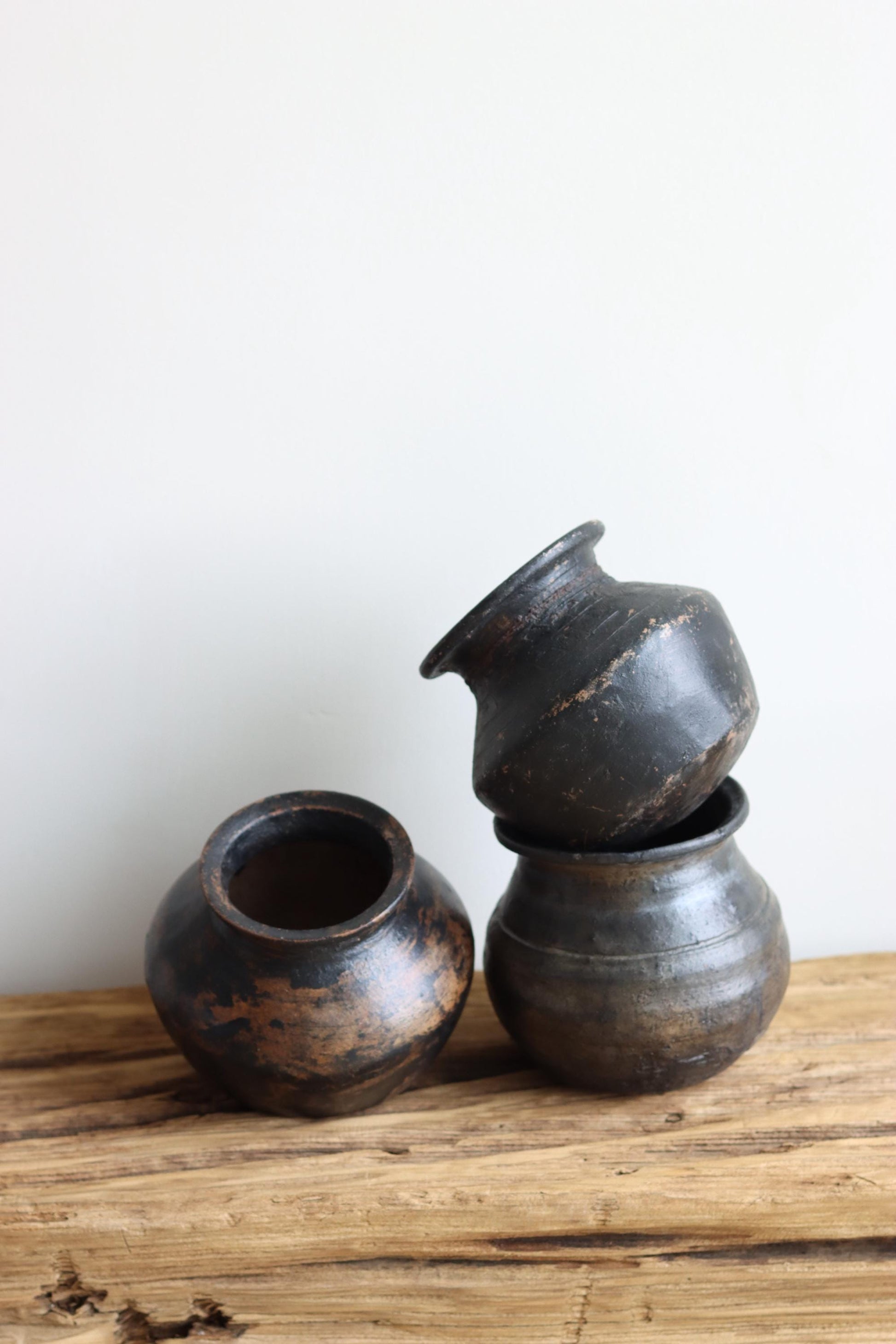 Medium Vintage Indian Clay Pot 2, Rustic Small Pottery Vessels, Rustic Karnataka Terracotta Pot , Farmhouse Decor,  Antique Earthen Vessel