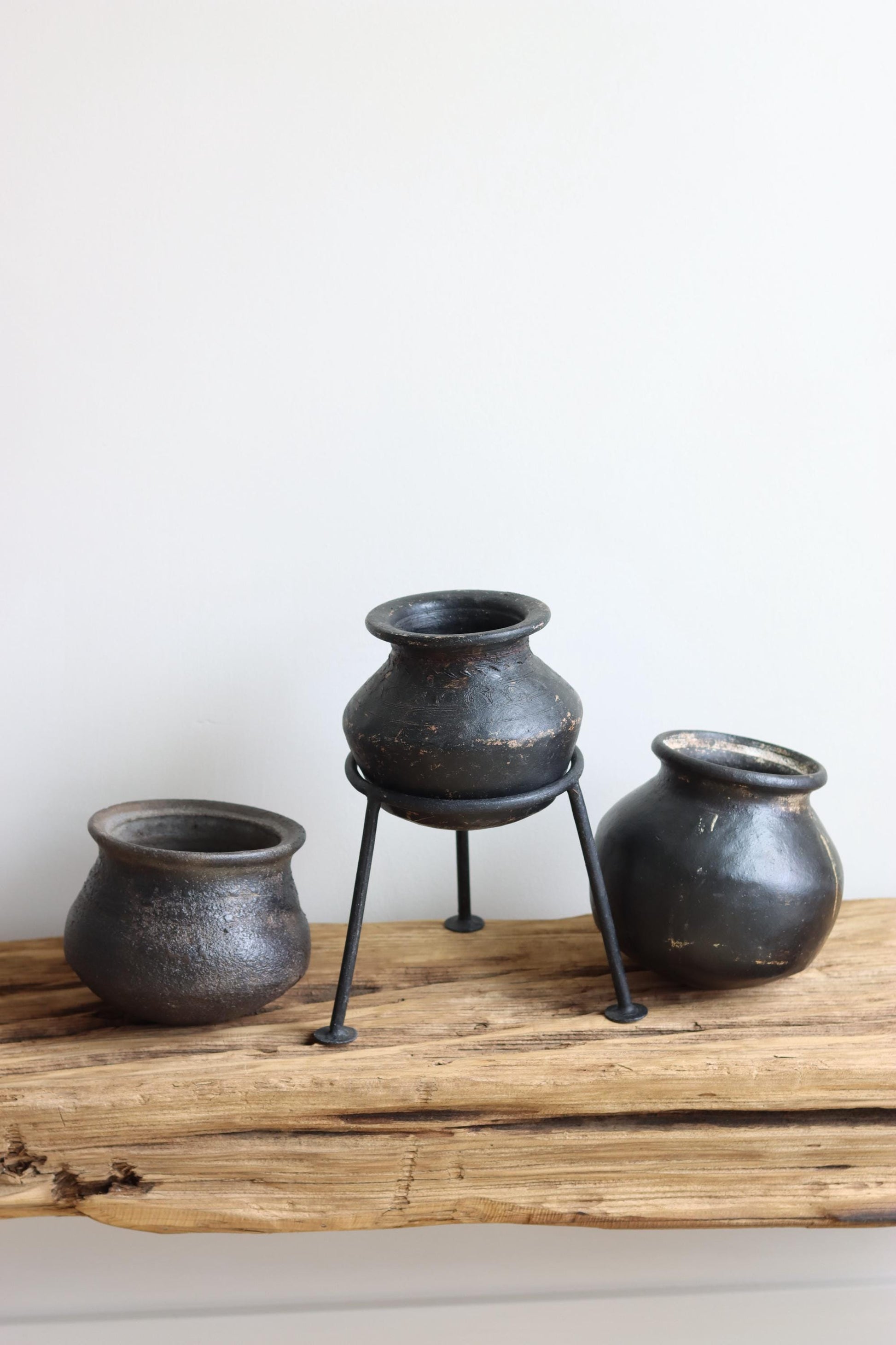 Medium Vintage Indian Clay Pot 3 , Rustic Small Pottery Vessels, Rustic Karnataka Terracotta Pot , Farmhouse Decor,  Antique Earthen Vessel