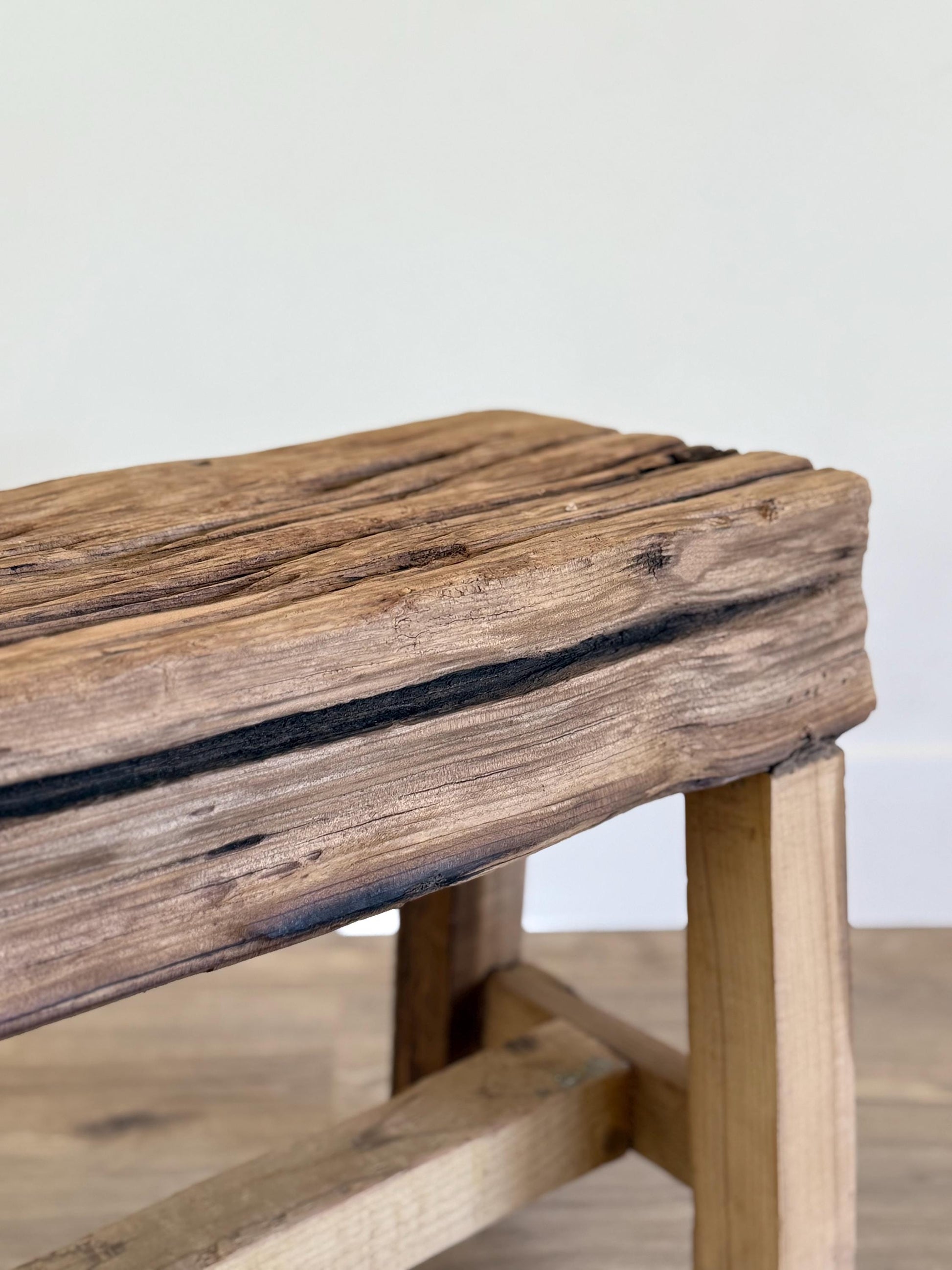 Vintage Indian Wooden Log Bench| Rustic Teak Wood Bench