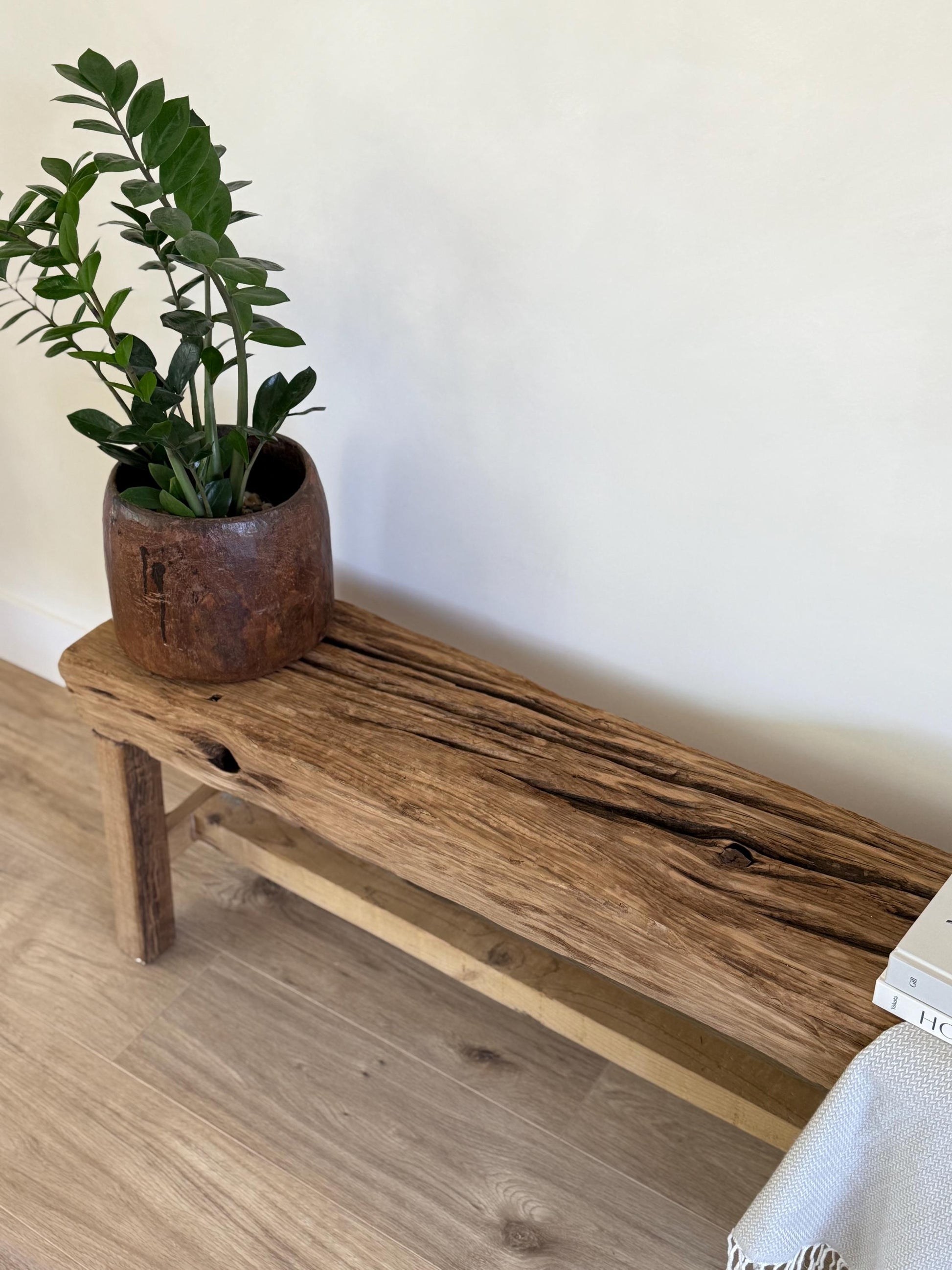 Vintage Indian Wooden Log Bench| Rustic Teak Wood Bench