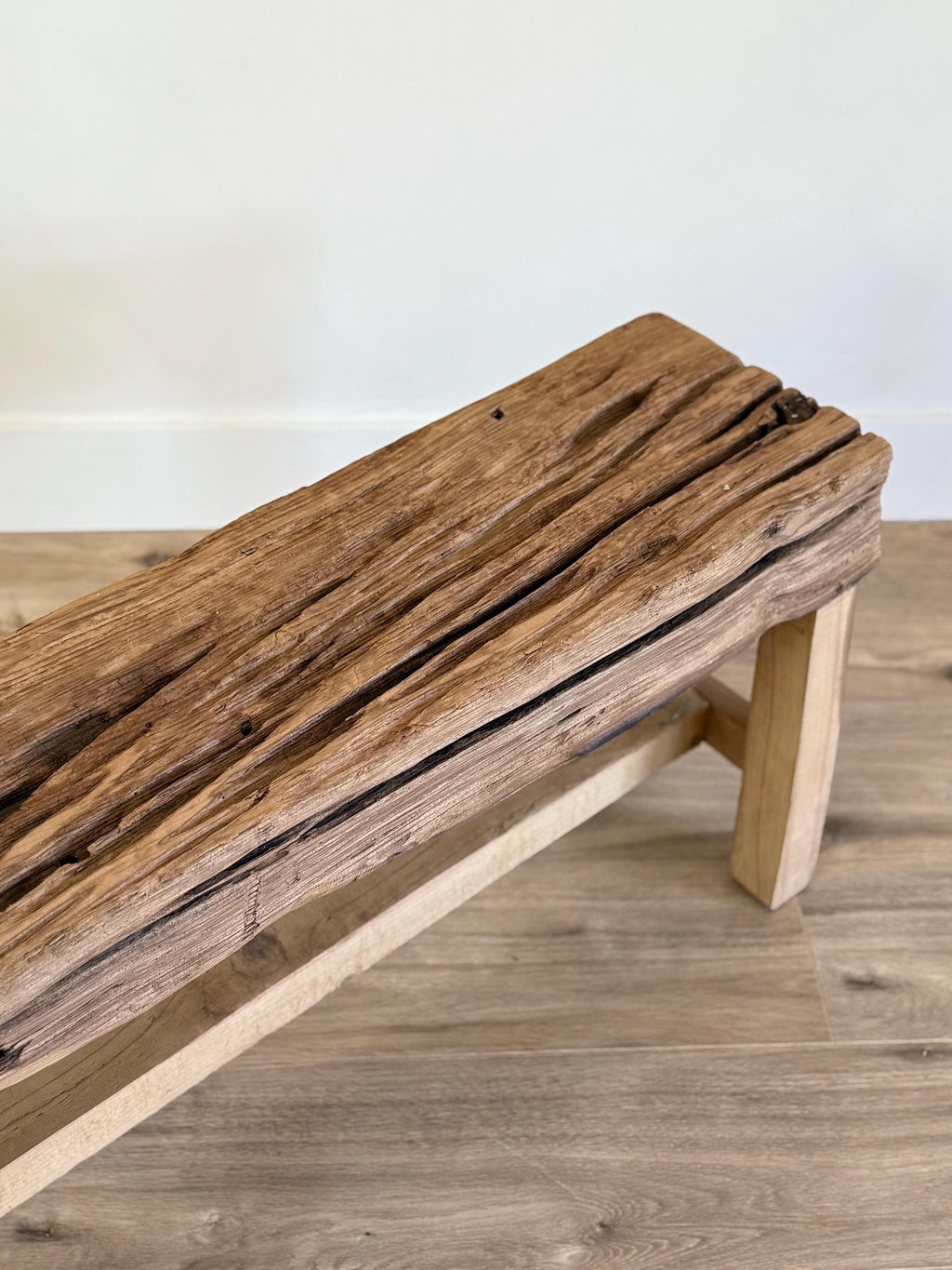 Vintage Indian Wooden Log Bench| Rustic Teak Wood Bench