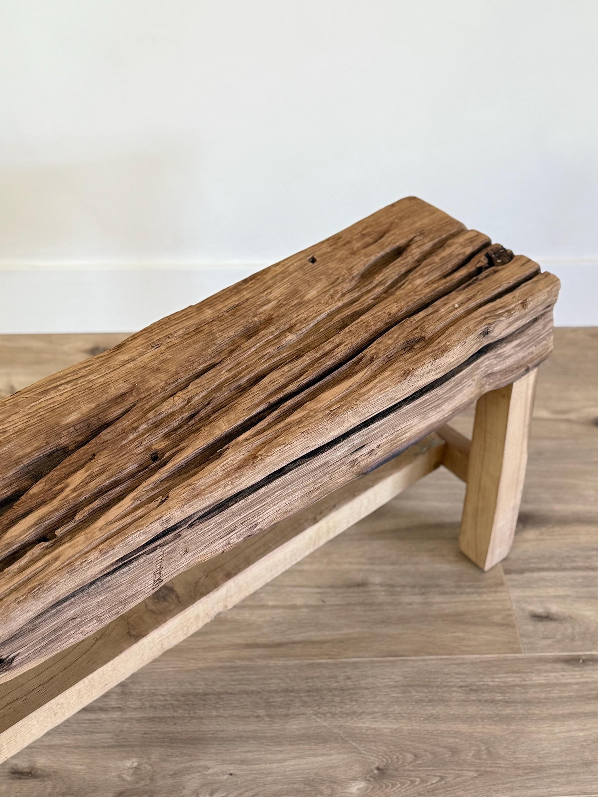 Vintage Indian Wooden Log Bench| Rustic Teak Wood Bench