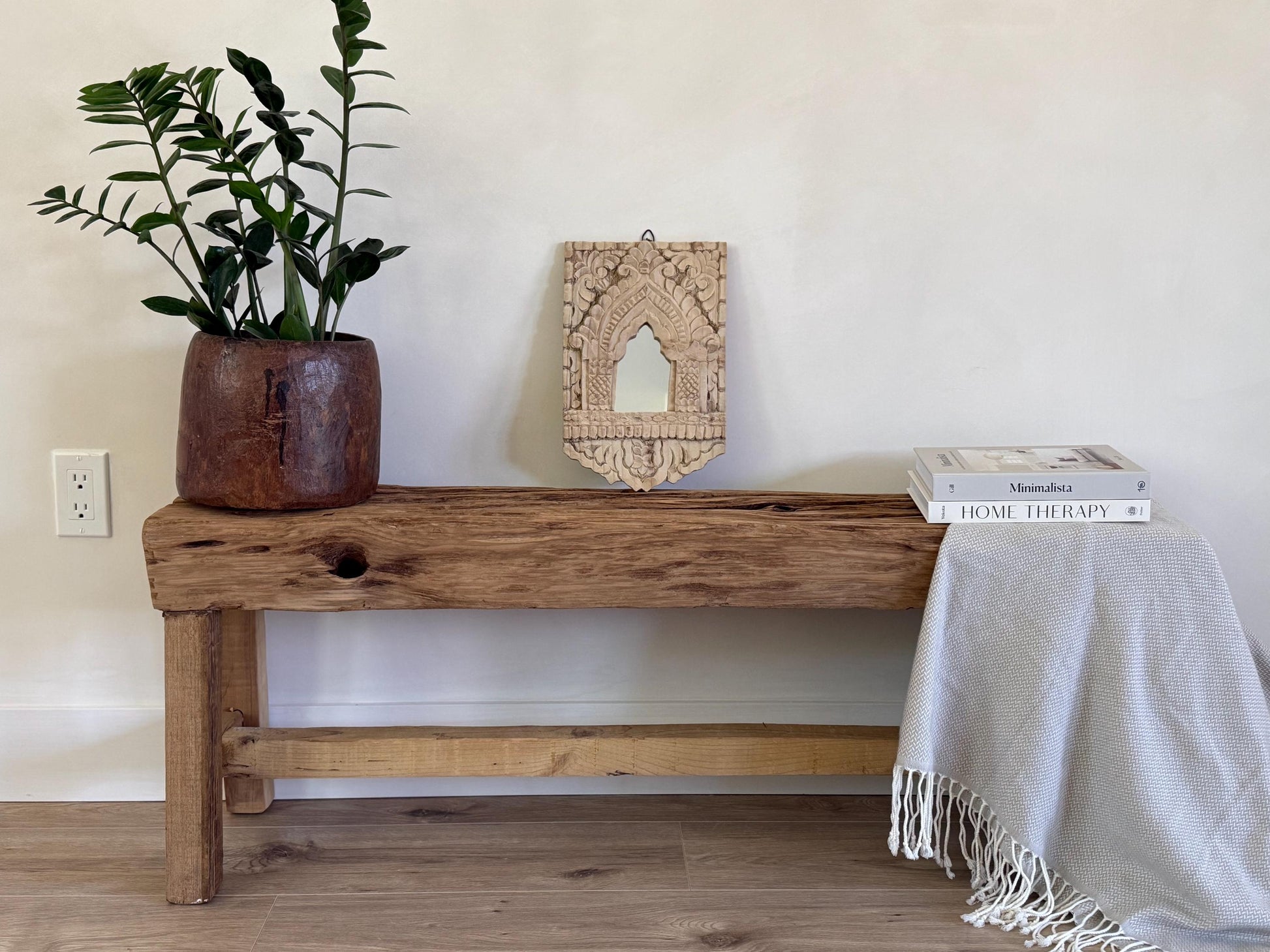 Vintage Indian Wooden Log Bench| Rustic Teak Wood Bench