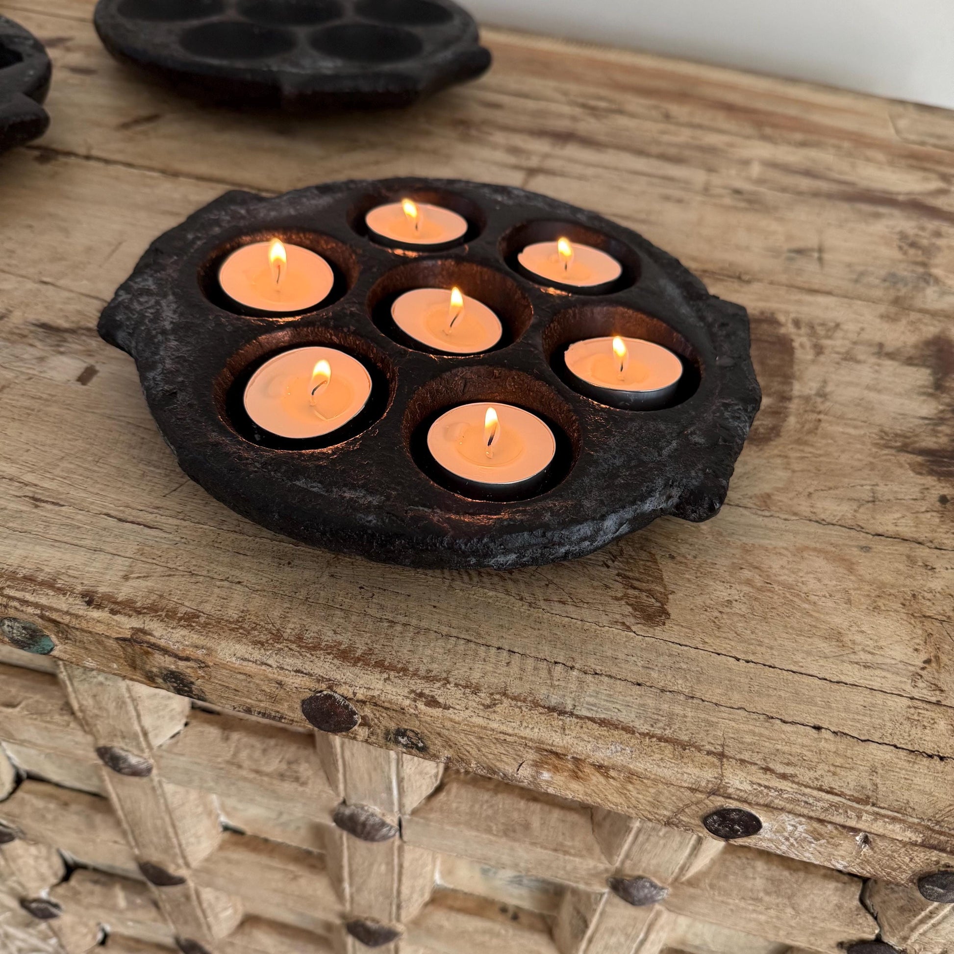 Vintage Black Hand Carved Stone Idli Plate (Assorted)
