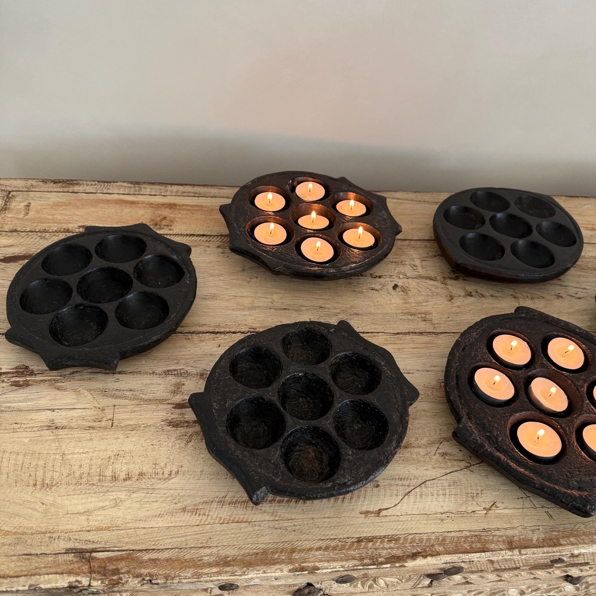 Vintage Black Hand Carved Stone Idli Plate (Assorted)