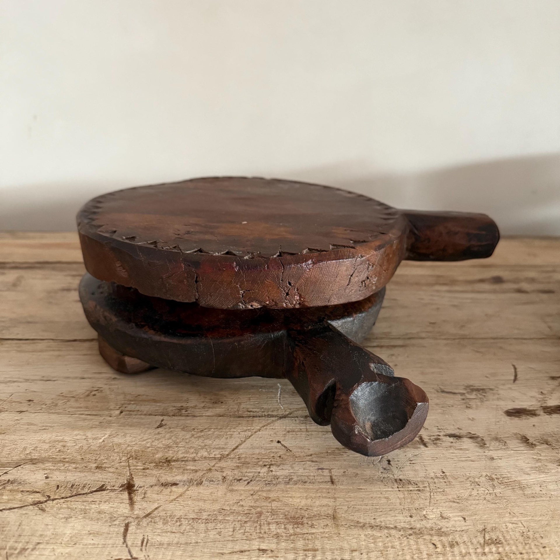 Vintage Teak Wood Chapati Riser with Handle (Assorted)