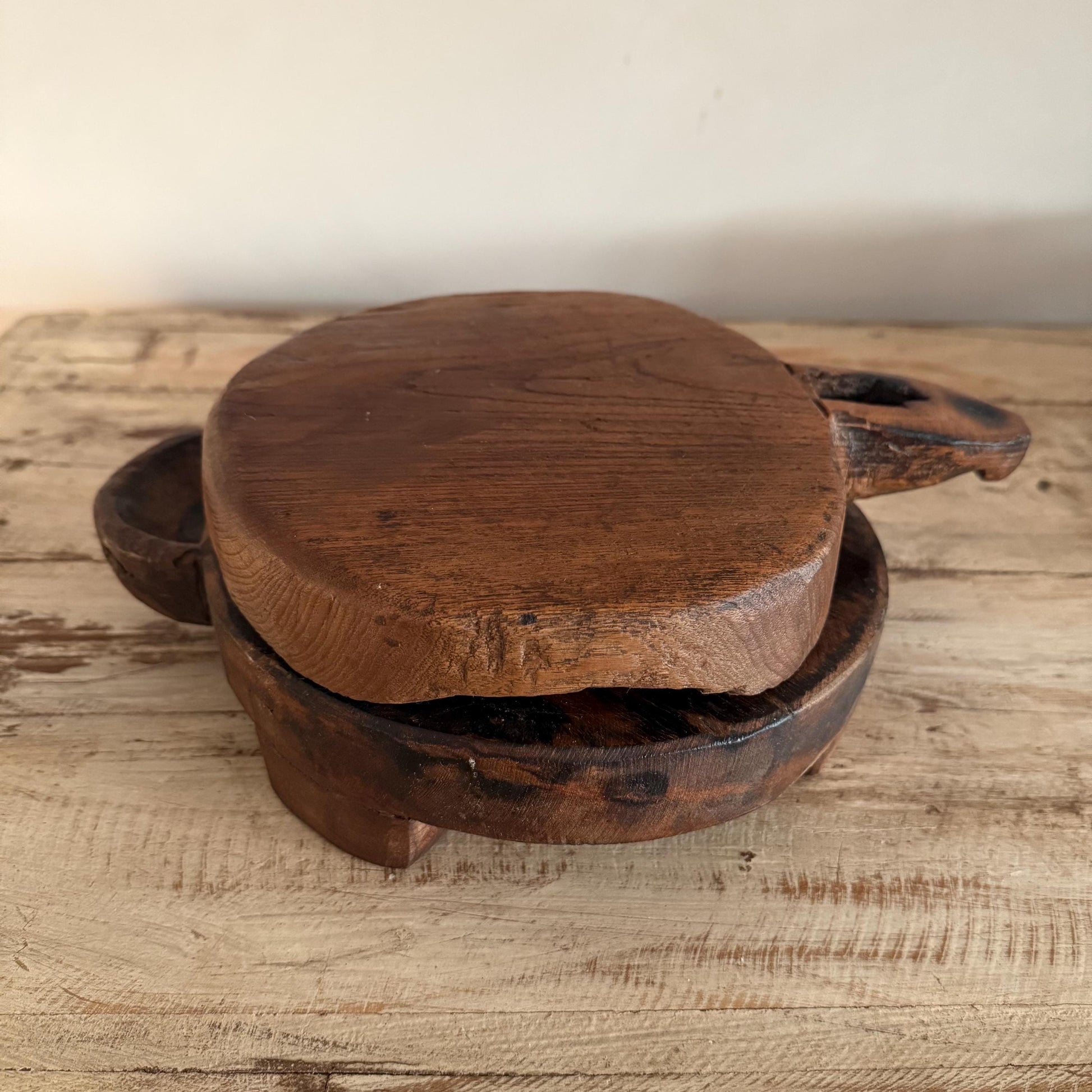 Vintage Teak Wood Chapati Riser with Handle (Assorted)