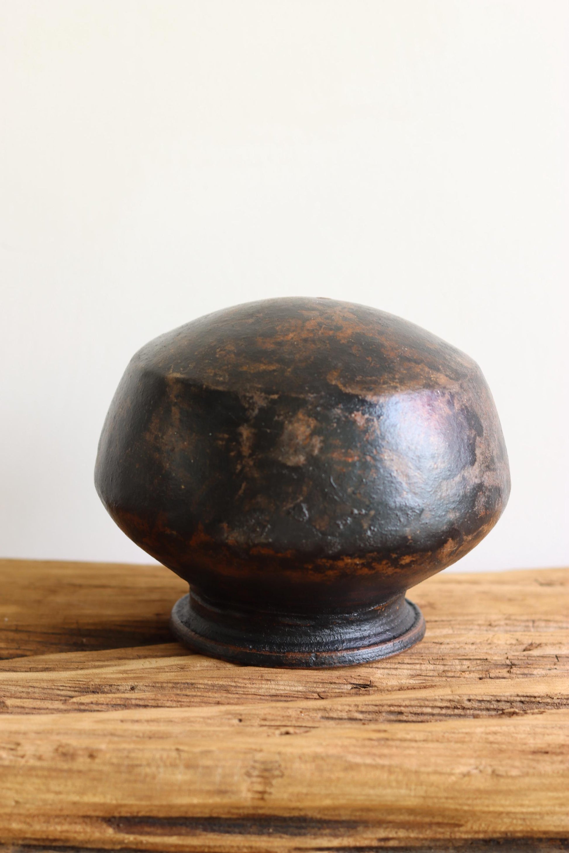 Medium Vintage Indian Clay Pot wd Stand , Rustic Pottery Vessels, Rustic Karnataka Terracotta Pot , Farmhouse Decor,  Antique Earthen Vessel
