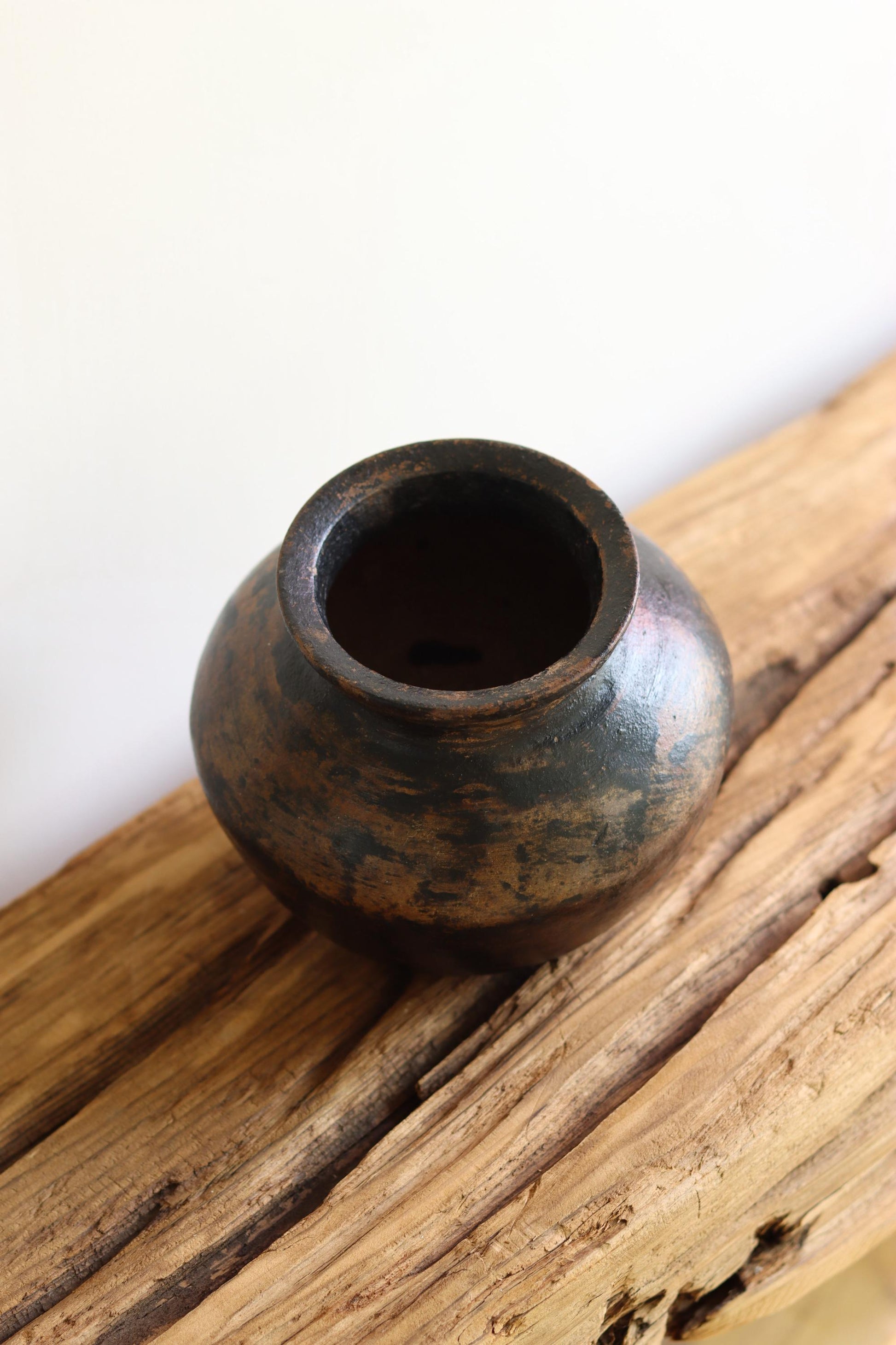Medium Vintage Indian Clay Pot wd Stand , Rustic Pottery Vessels, Rustic Karnataka Terracotta Pot , Farmhouse Decor,  Antique Earthen Vessel
