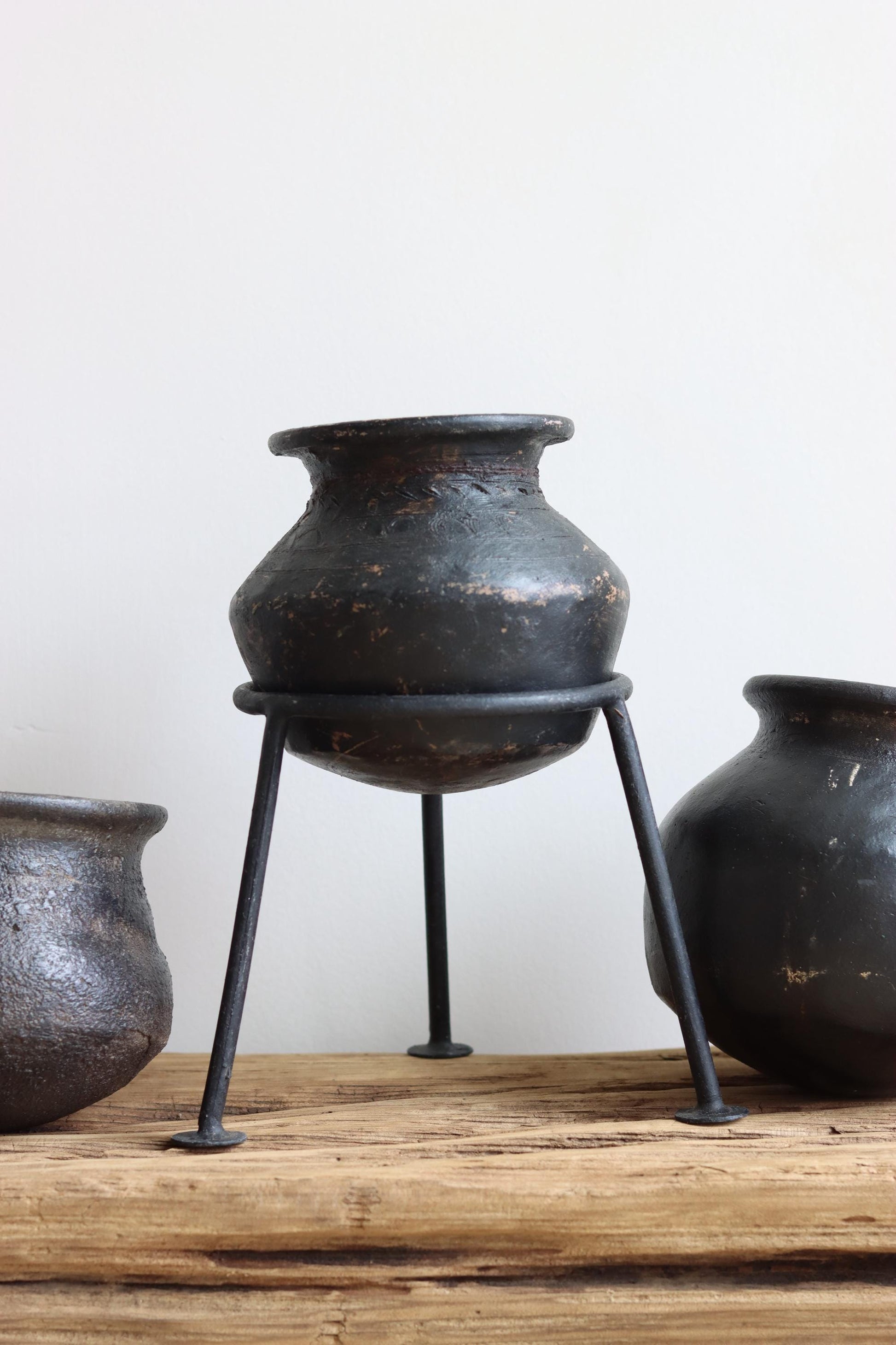 Medium Vintage Indian Clay Pot 3 , Rustic Small Pottery Vessels, Rustic Karnataka Terracotta Pot , Farmhouse Decor,  Antique Earthen Vessel