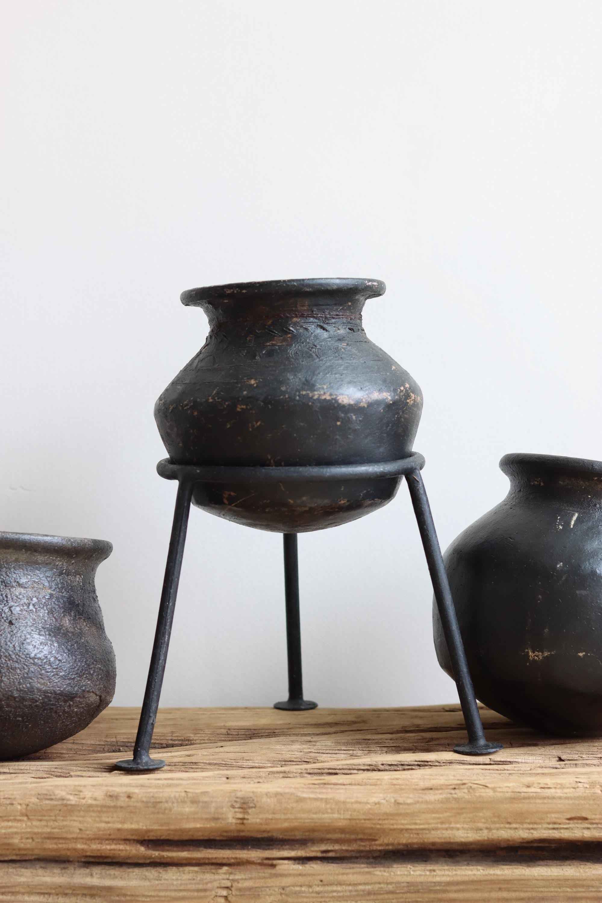 Medium Vintage Indian Clay Pot 3 , Rustic Small Pottery Vessels, Rustic Karnataka Terracotta Pot , Farmhouse Decor,  Antique Earthen Vessel