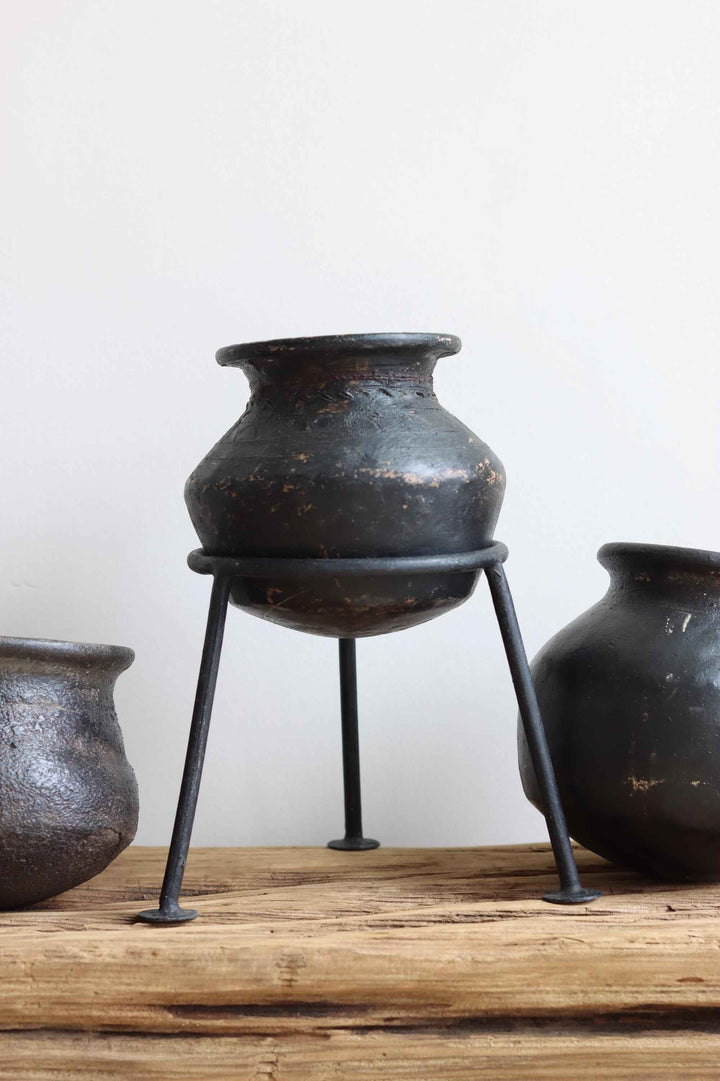 Medium Vintage Indian Clay Pot 3 , Rustic Small Pottery Vessels, Rustic Karnataka Terracotta Pot , Farmhouse Decor,  Antique Earthen Vessel