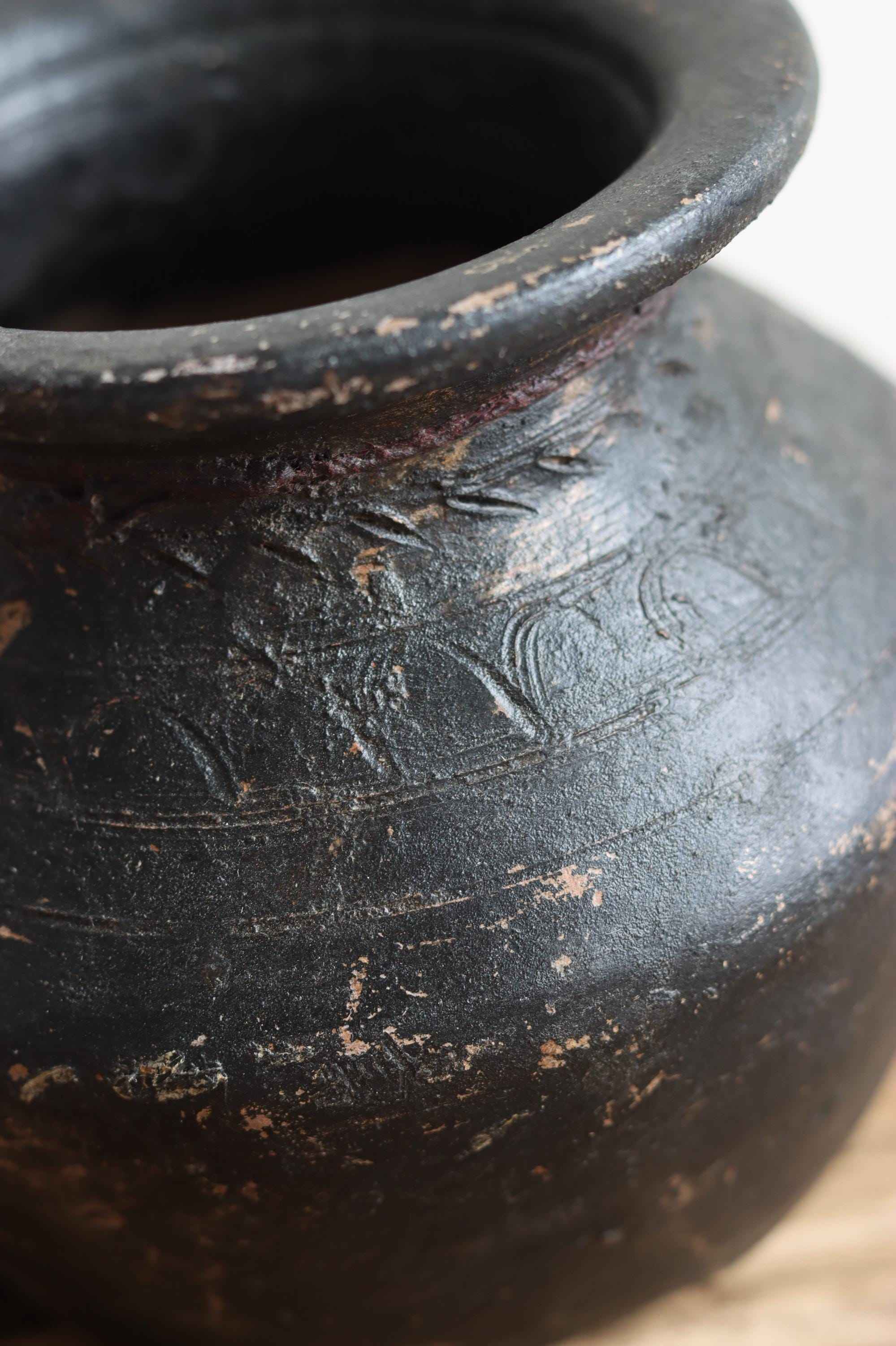 Medium Vintage Indian Clay Pot 3 , Rustic Small Pottery Vessels, Rustic Karnataka Terracotta Pot , Farmhouse Decor,  Antique Earthen Vessel