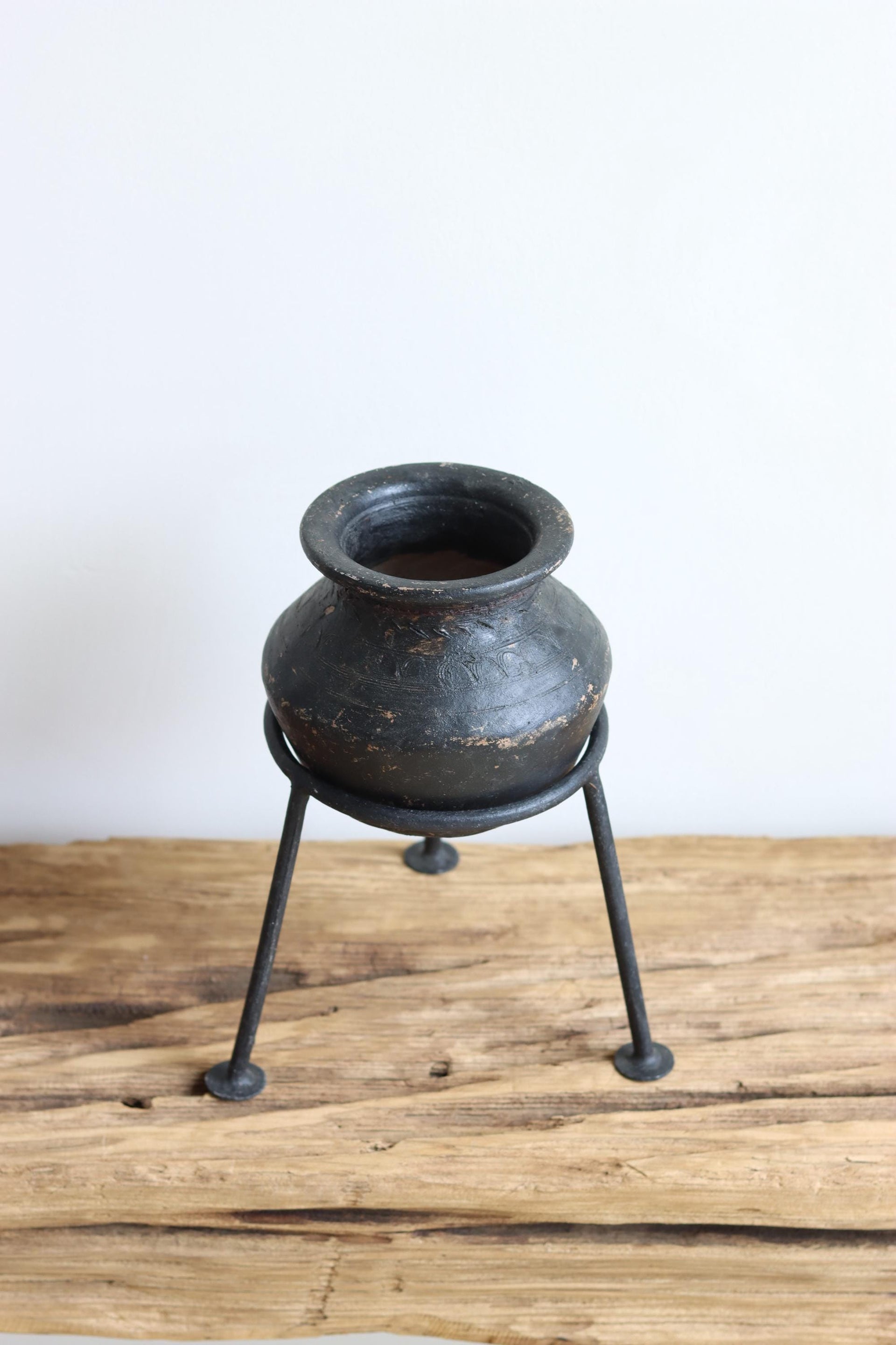 Medium Vintage Indian Clay Pot 3 , Rustic Small Pottery Vessels, Rustic Karnataka Terracotta Pot , Farmhouse Decor,  Antique Earthen Vessel