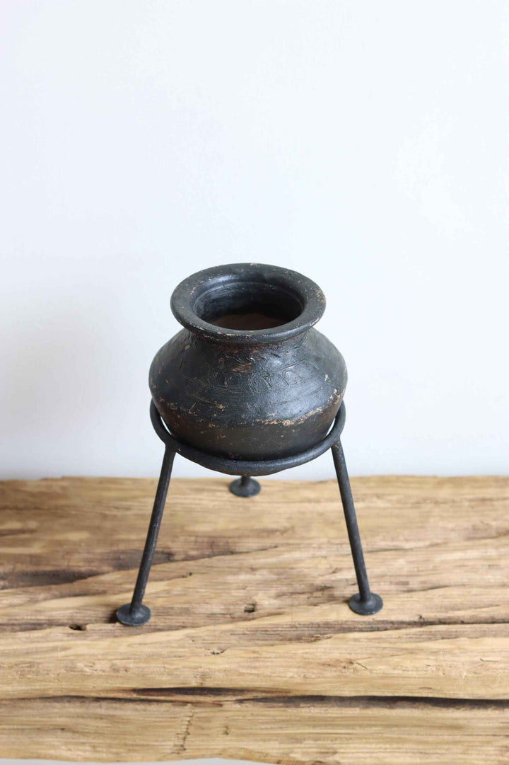 Medium Vintage Indian Clay Pot 3 , Rustic Small Pottery Vessels, Rustic Karnataka Terracotta Pot , Farmhouse Decor,  Antique Earthen Vessel