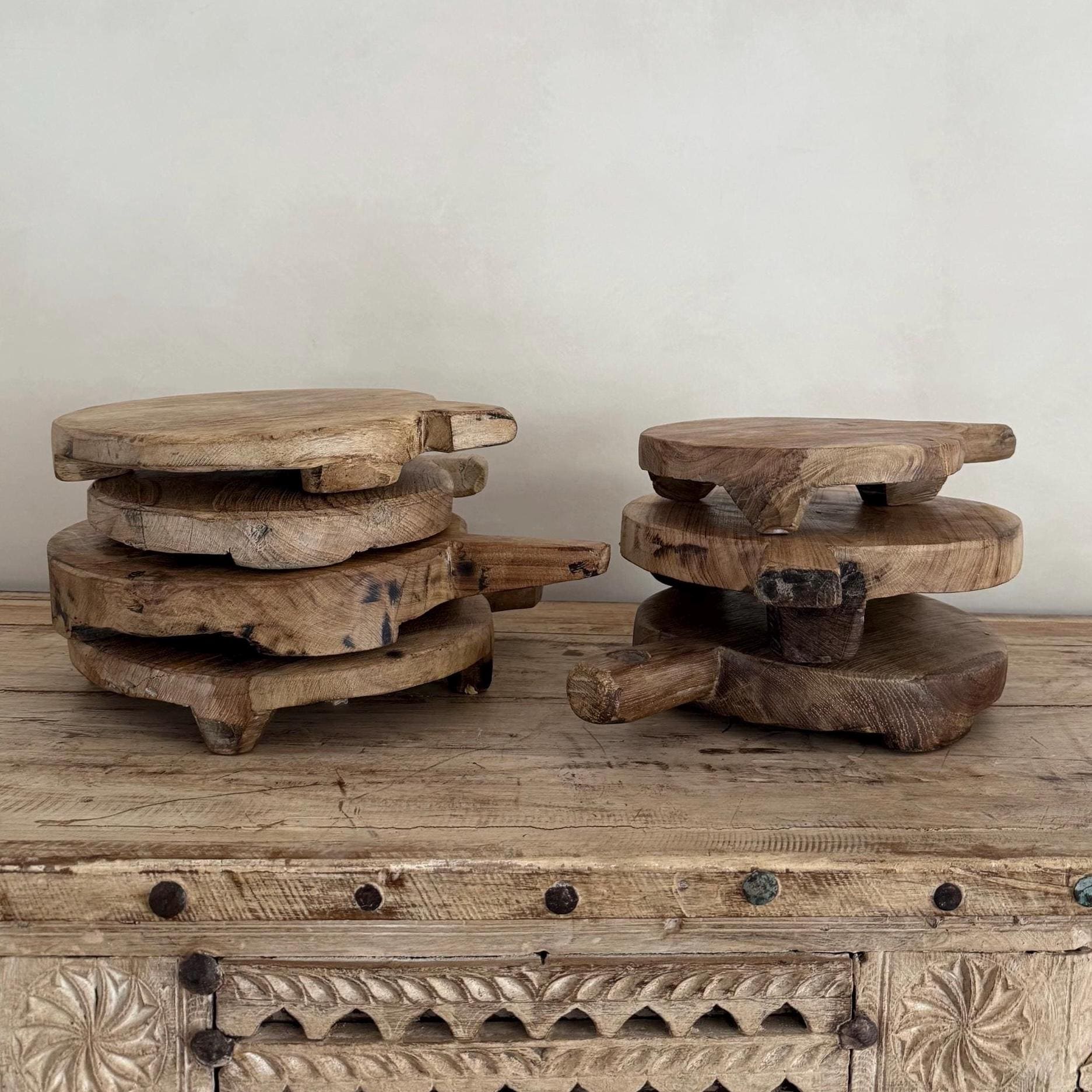 Vintage Teak Wood Chapati Riser with Handle (Assorted)