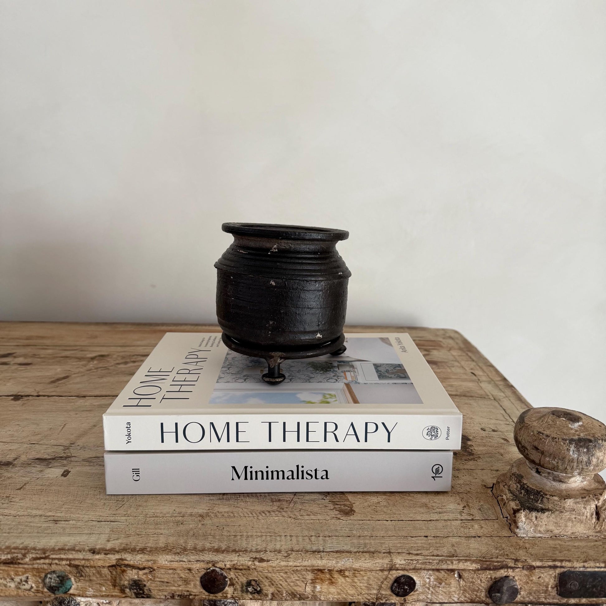 Small Vintage Indian Clay Pots with Iron stand