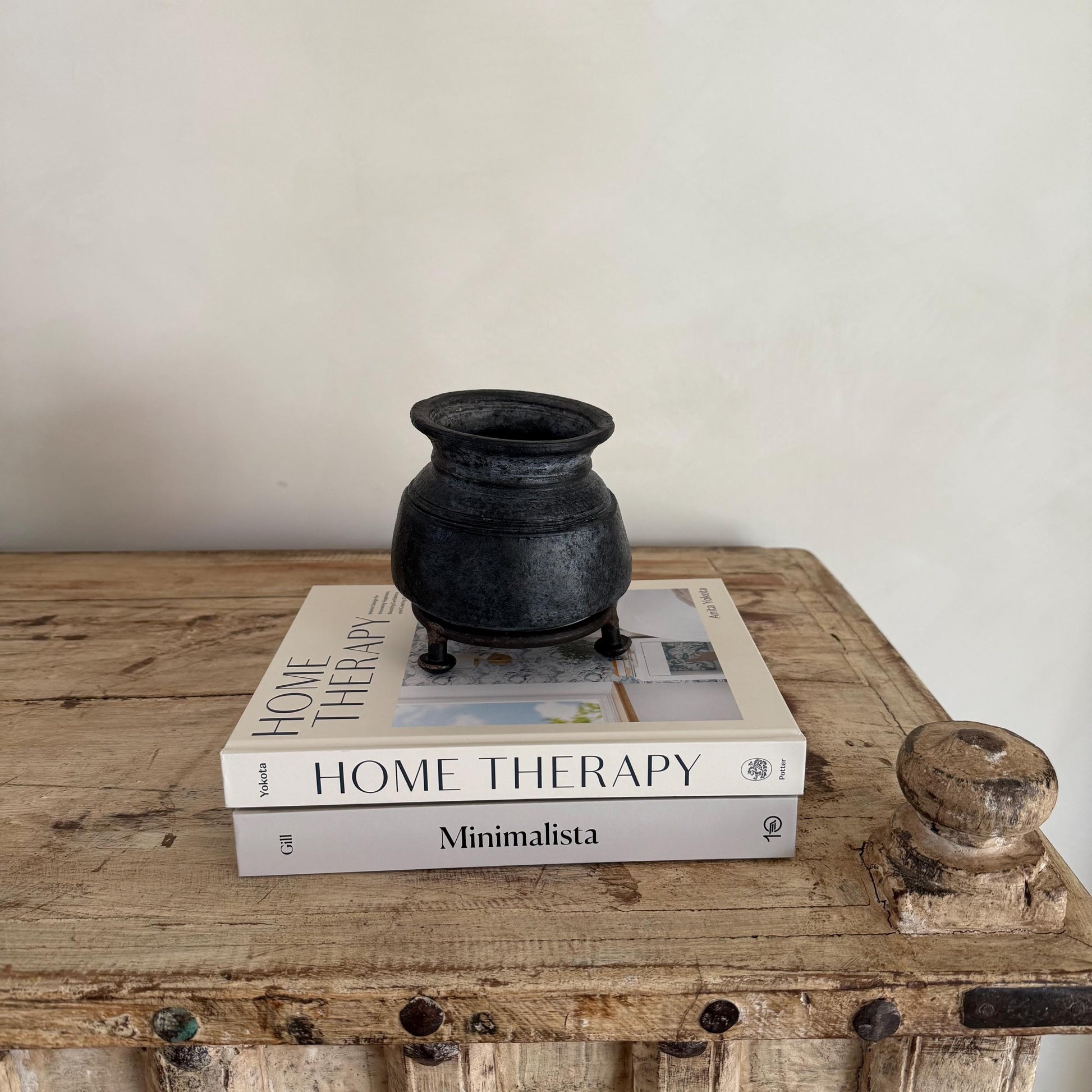 Small Vintage Indian Clay Pots with Iron stand