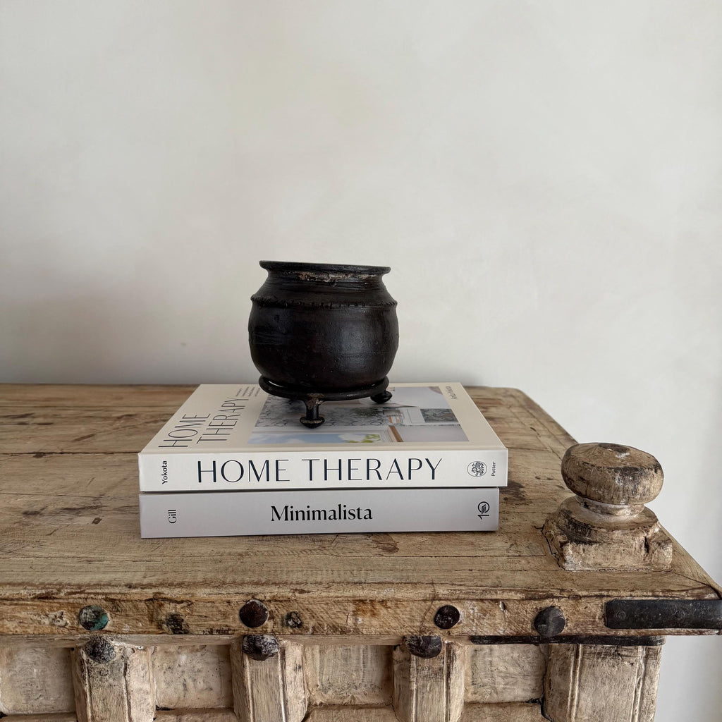 Small Vintage Indian Clay Pots with Iron stand